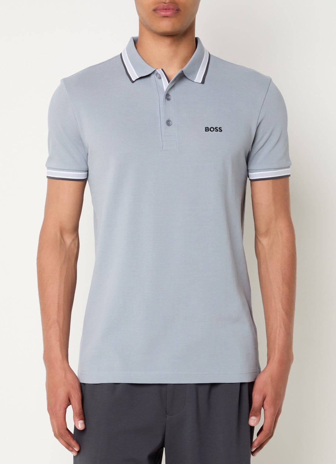 BOSS Paddy-polo van katoenpiqué - detail 4 dark grey-026 / grijs