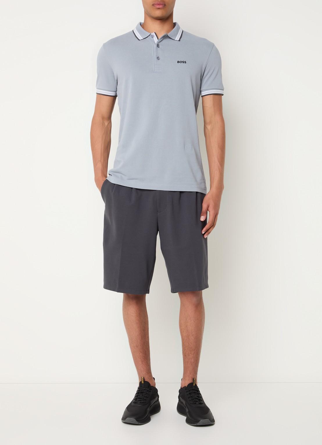 BOSS Paddy-polo van katoenpiqué - voorkant 2 dark grey-026 / grijs