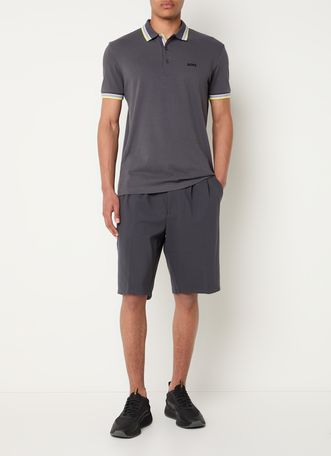 BOSS Paddy-polo van katoenpiqué - voorkant 3 dark grey-029 / grijs