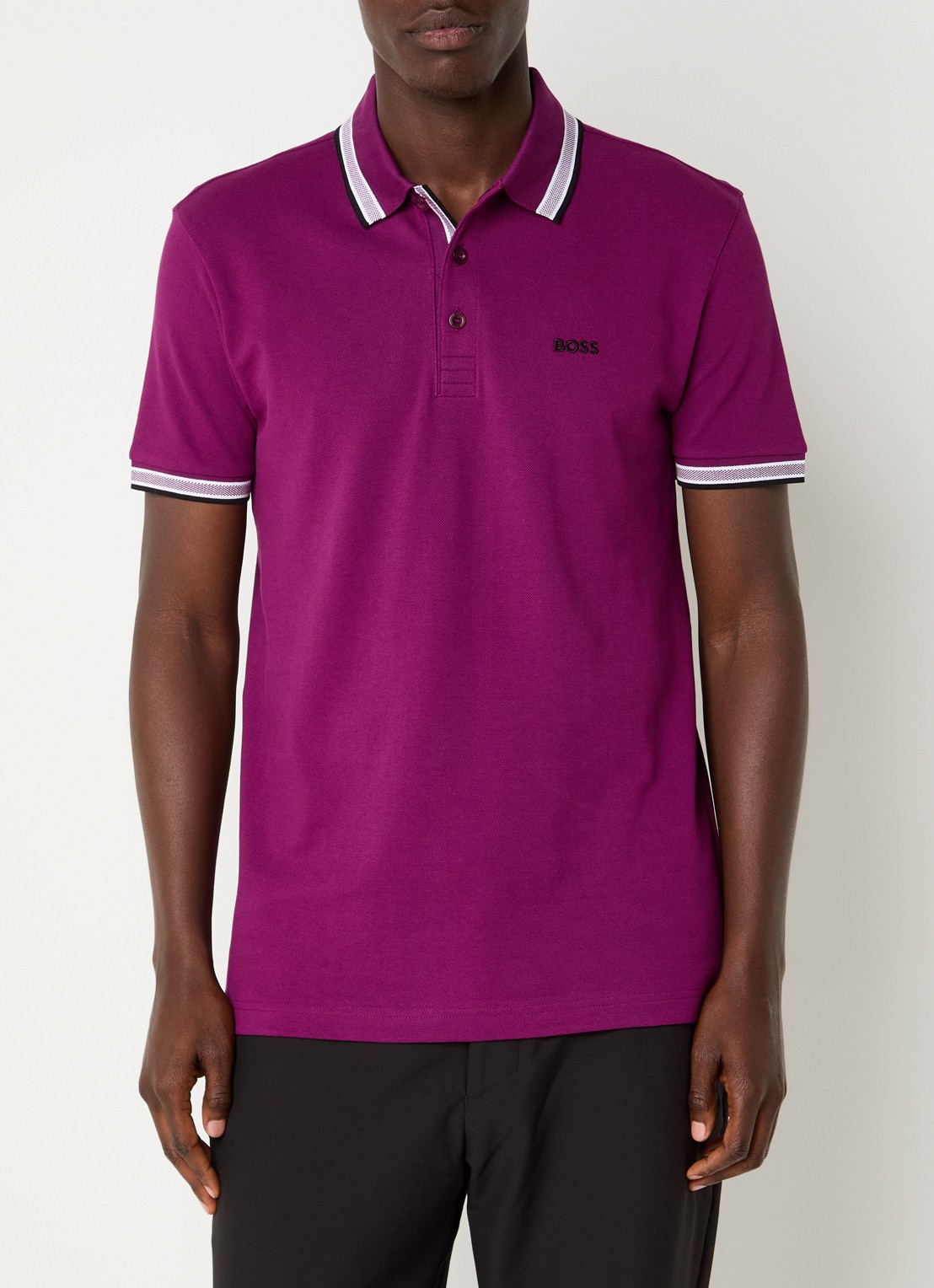 BOSS Paddy-polo van katoenpiqué - detail 4 bright pink-674 / paars