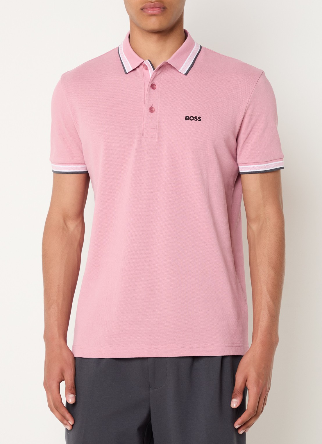 BOSS Paddy-polo van katoenpiqué - detail 2 open pink-696 / roze