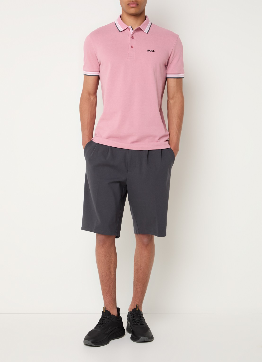 BOSS Paddy-polo van katoenpiqué - voorkant 4 open pink-696 / roze