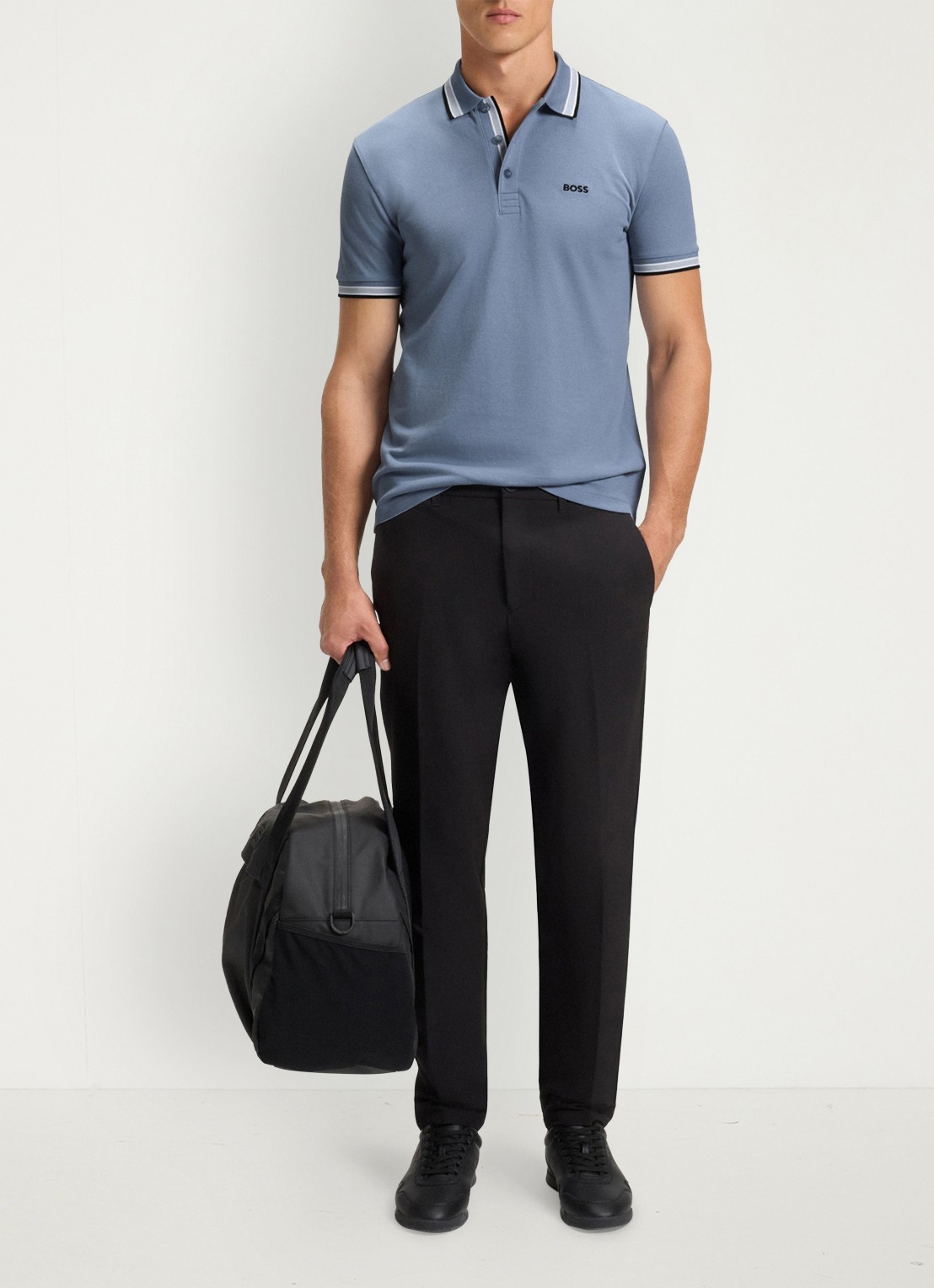 BOSS Paddy-polo van katoenpiqué - voorkant 3 open blue-490 / blauw