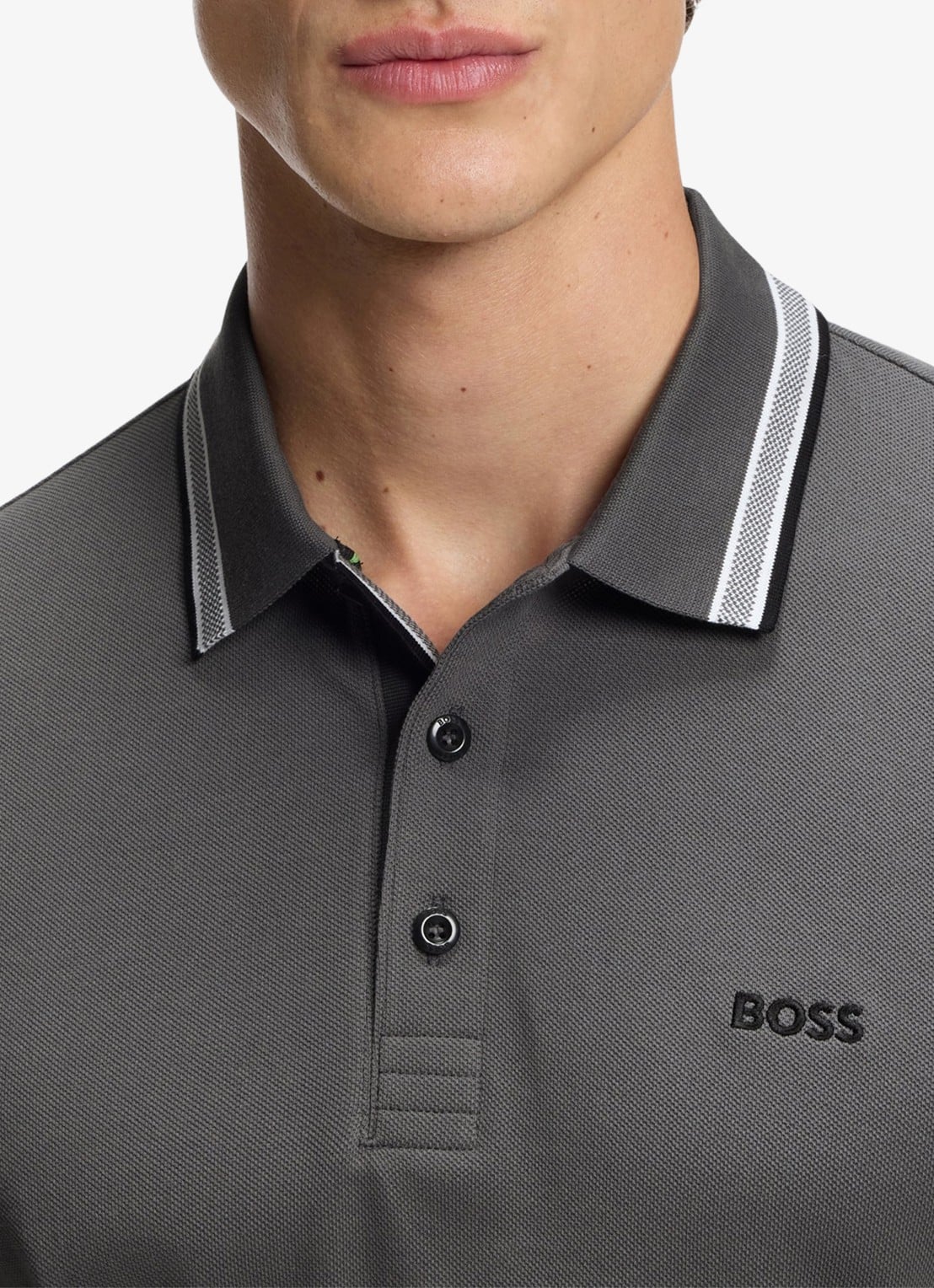 BOSS Paddy-polo van katoenpiqué - detail 4 open grey-071 / grijs