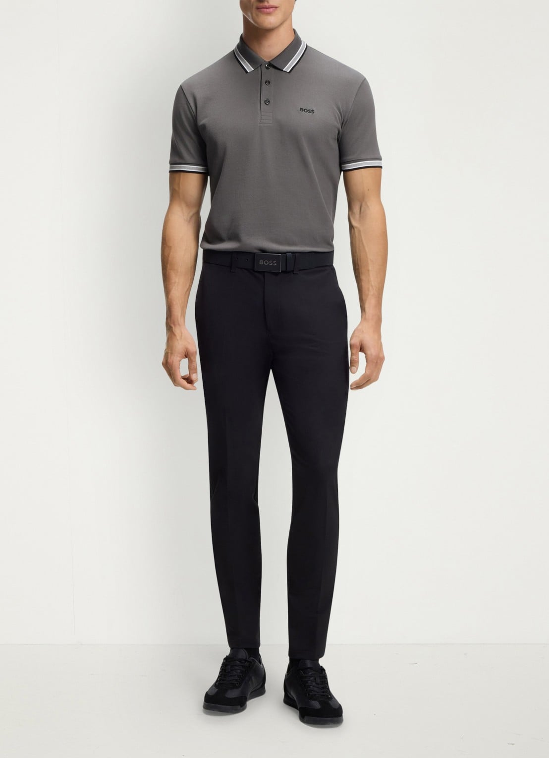 BOSS Paddy-polo van katoenpiqué - voorkant 2 open grey-071 / grijs