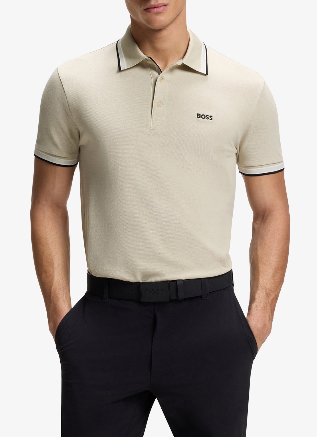 BOSS Paddy-polo van katoenpiqué - detail light beige-276 / beige