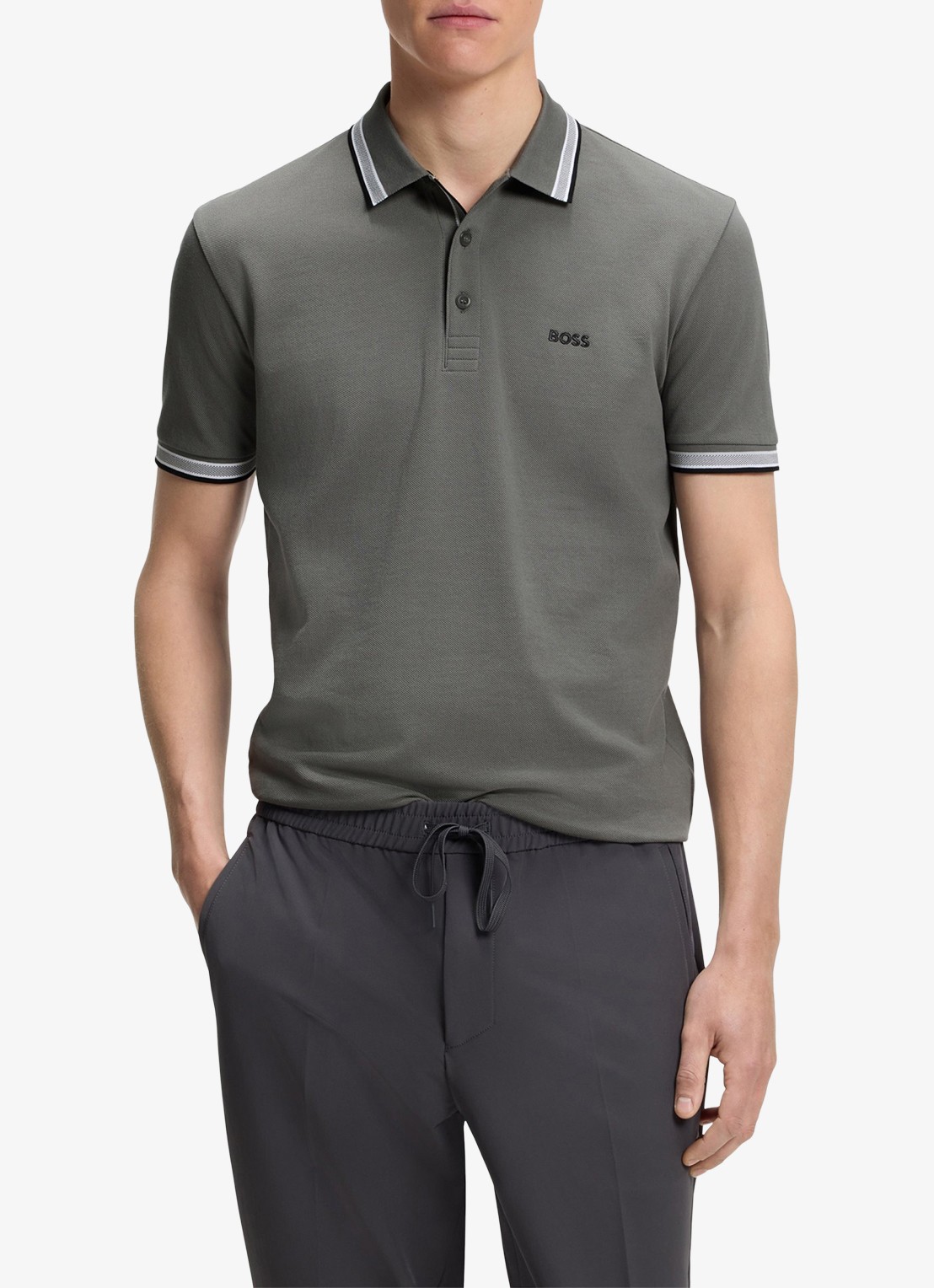 BOSS Paddy-polo van katoenpiqué - detail 4 light/pastel grey-054 / grijs