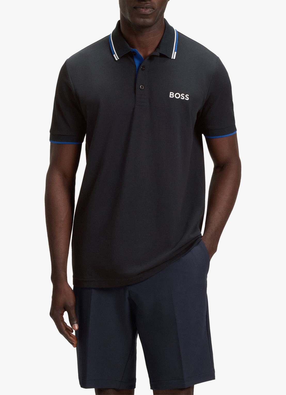 BOSS Paddy regular fit polo van piqué katoen  - detail donkerblauw