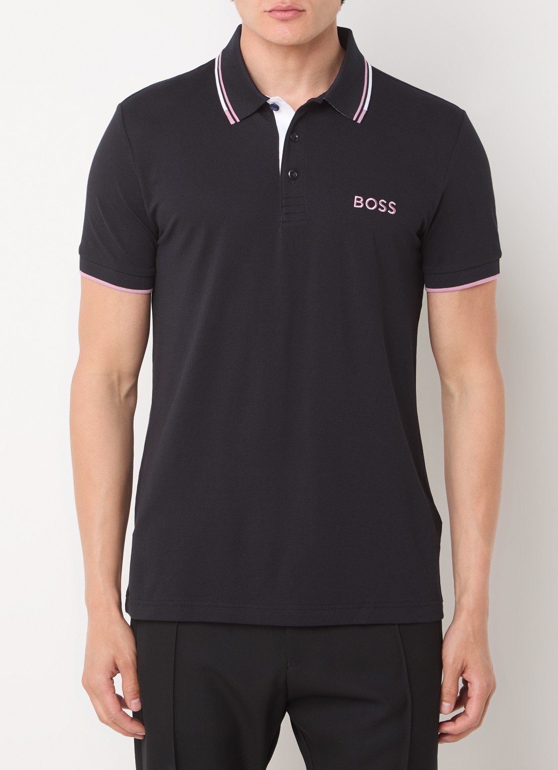 BOSS Paddy regular fit polo van piqué katoen  - detail roze