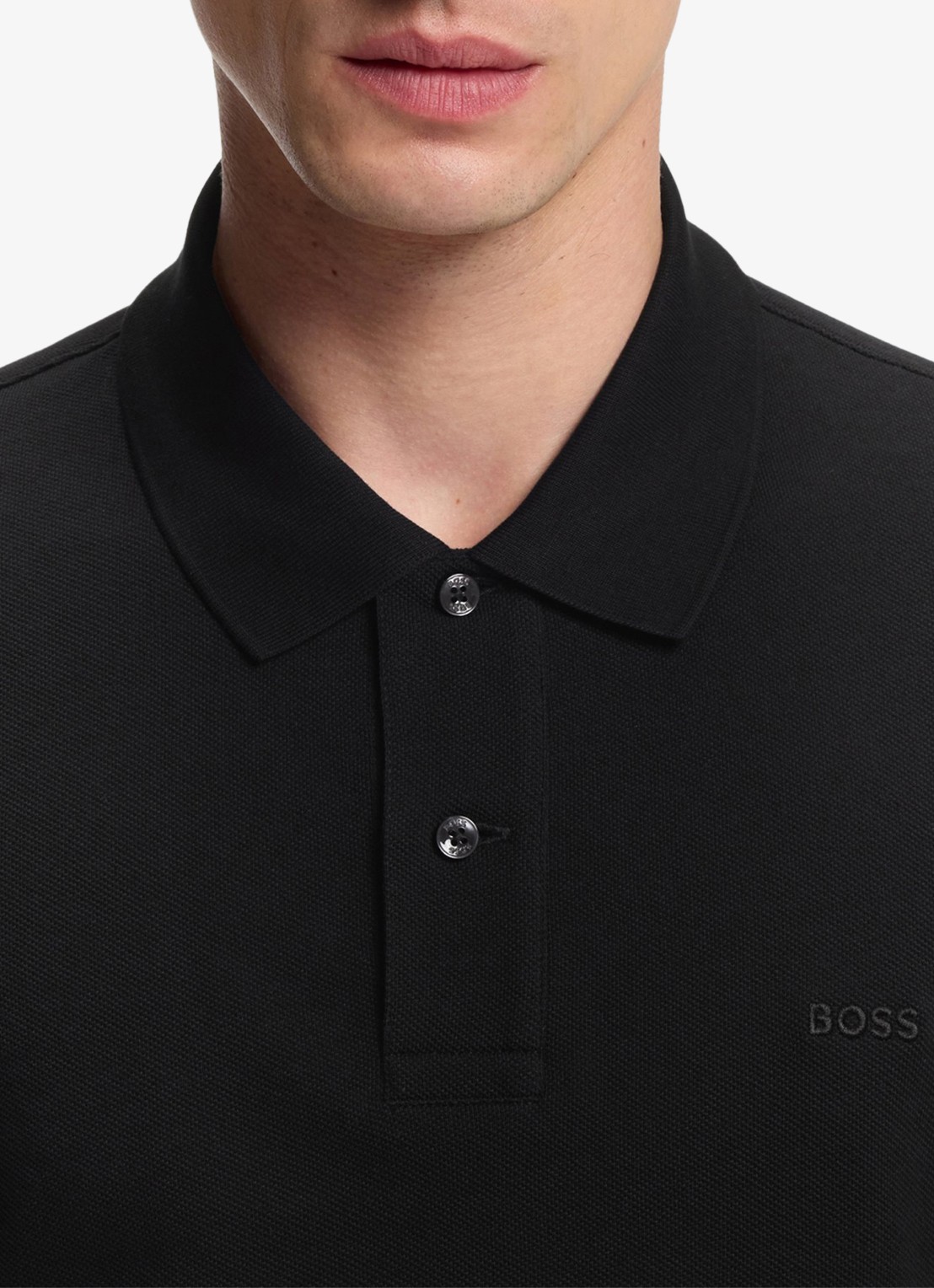 BOSS Pallas-polo van katoenpiqué met logostiksel - detail 5 black-001 / zwart