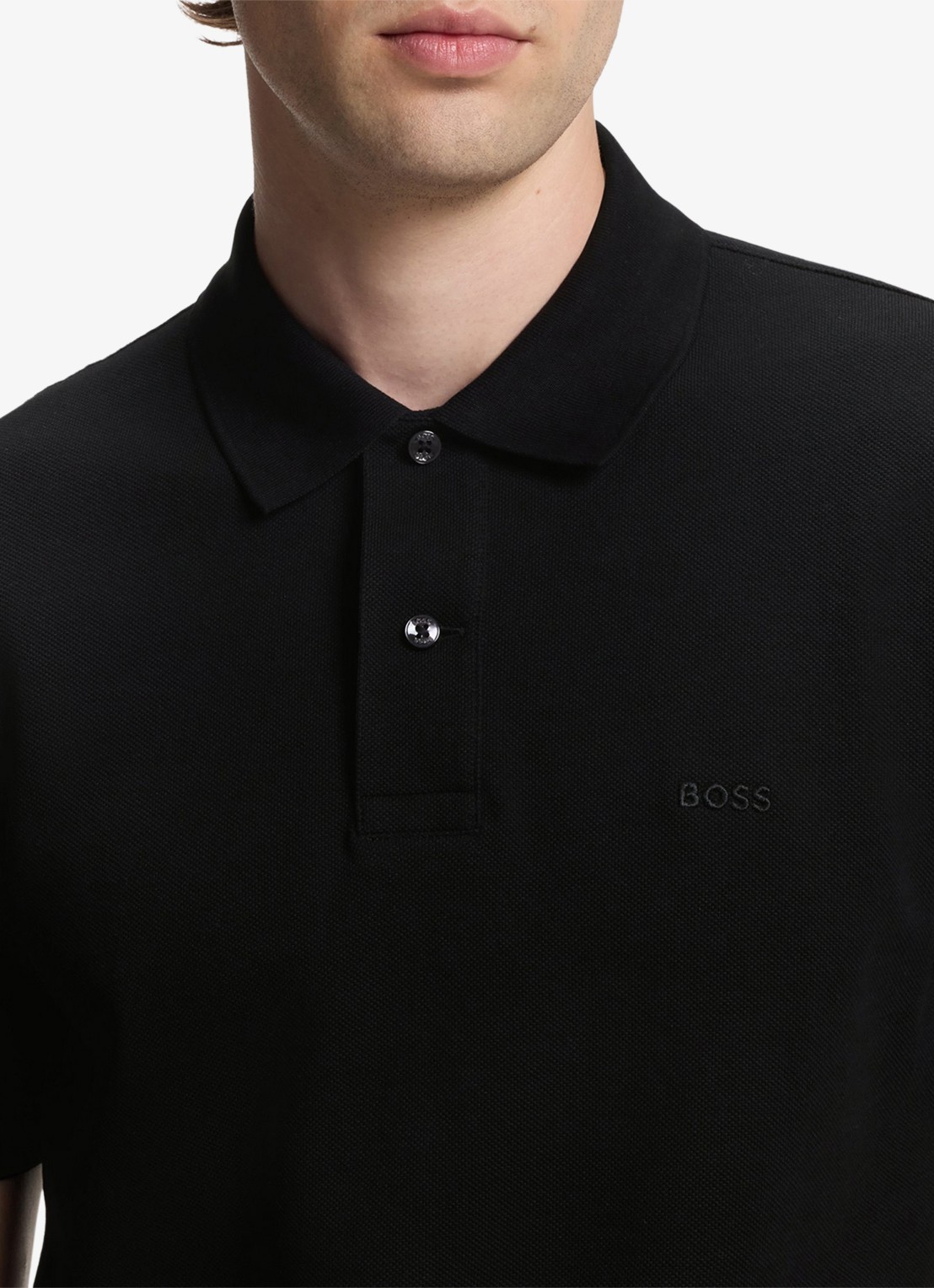 BOSS Pallas-polo van katoenpiqué met logostiksel - detail 6 black-001 / zwart