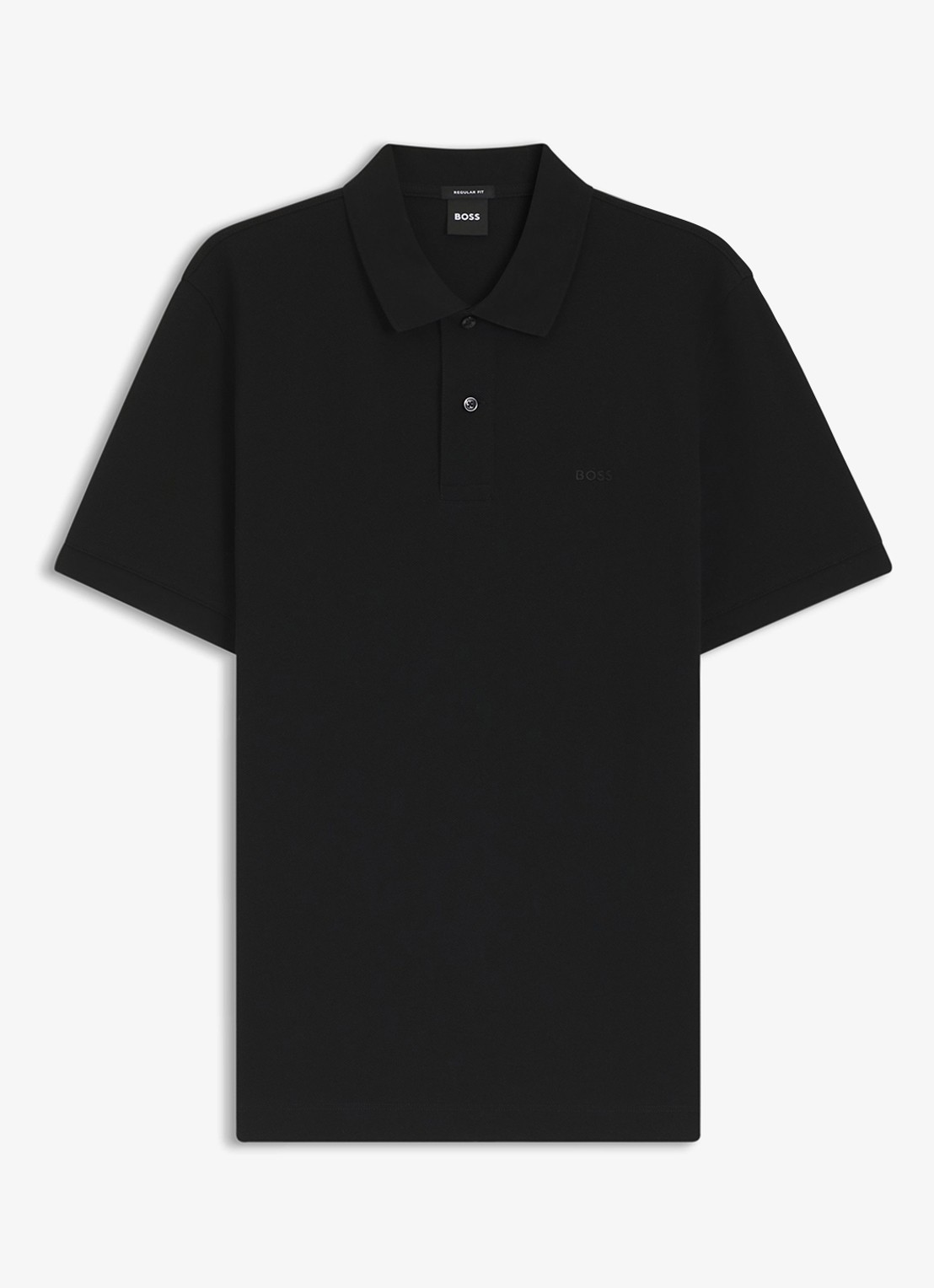 BOSS Pallas-polo van katoenpiqué met logostiksel - voorkant 2 black-001 / zwart