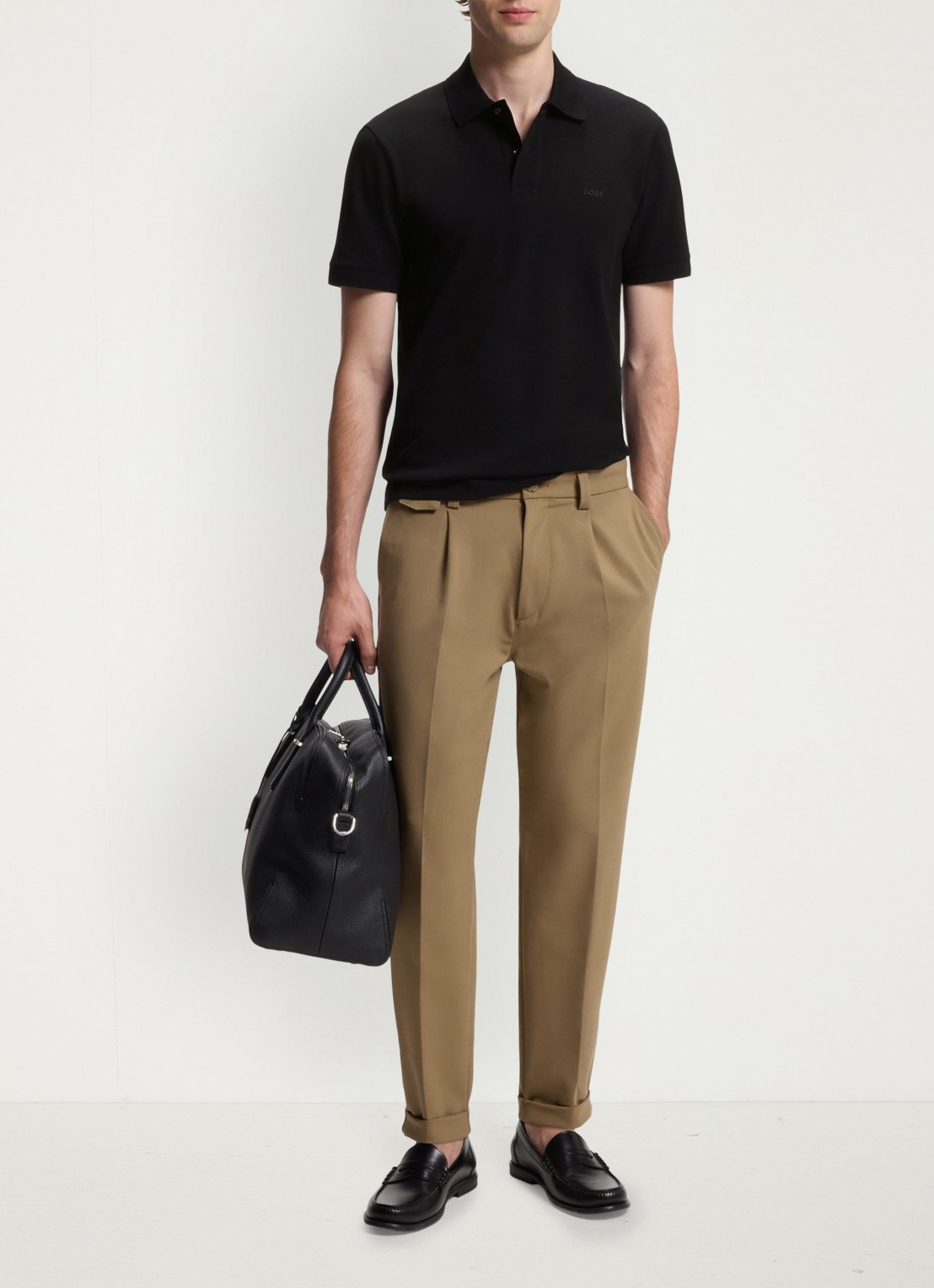 BOSS Pallas-polo van katoenpiqué met logostiksel - voorkant 3 black-001 / zwart