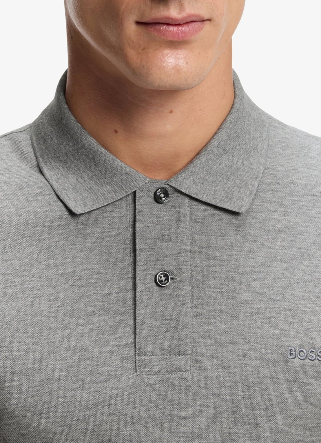 BOSS Pallas-polo van katoenpiqué met logostiksel - detail 5 silver-041 / grijs