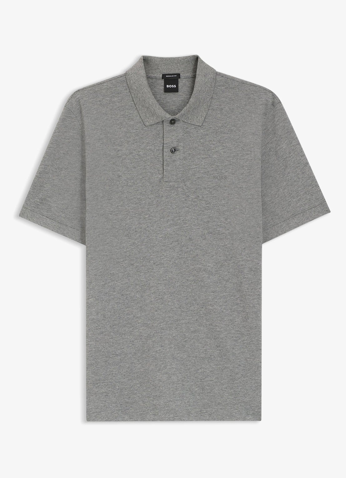 BOSS Pallas-polo van katoenpiqué met logostiksel - voorkant 2 silver-041 / grijs