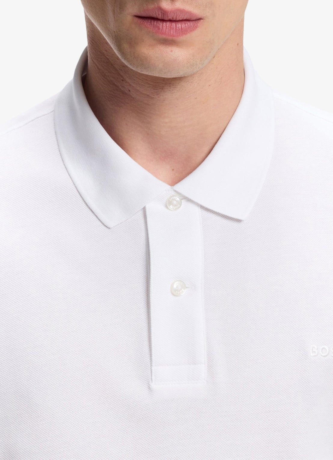 BOSS Pallas-polo van katoenpiqué met logostiksel - detail 3 white-100 / wit