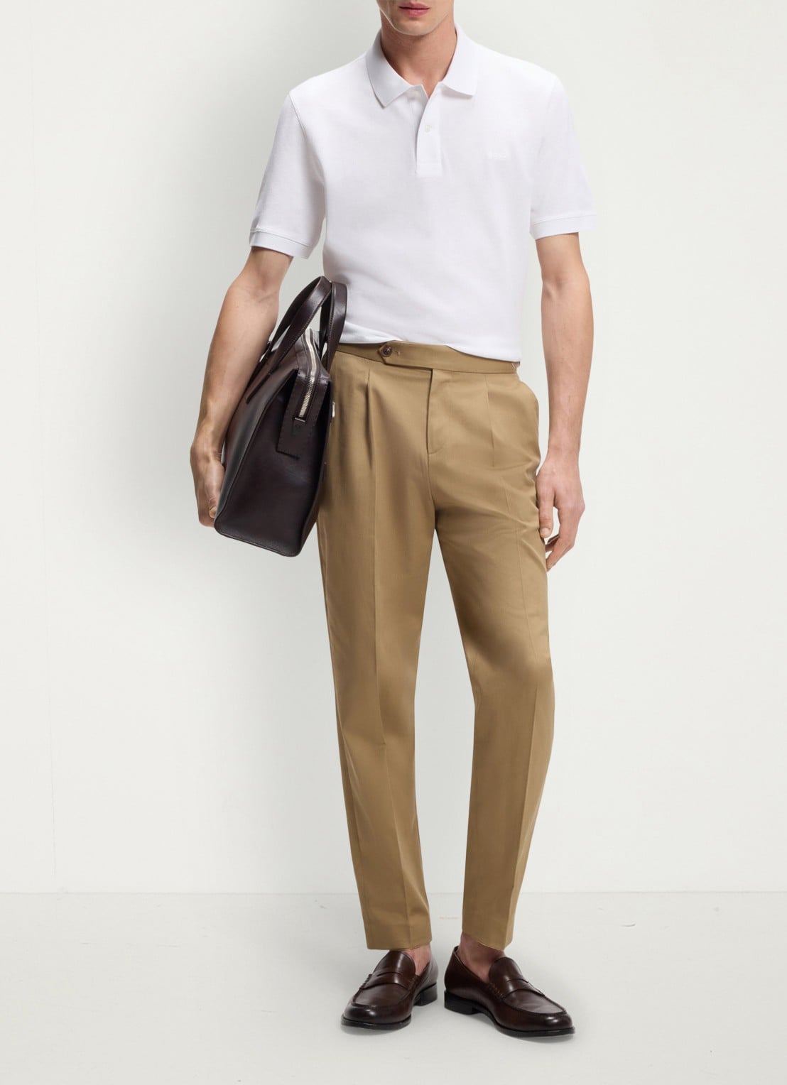 BOSS Pallas-polo van katoenpiqué met logostiksel - voorkant 5 white-100 / wit