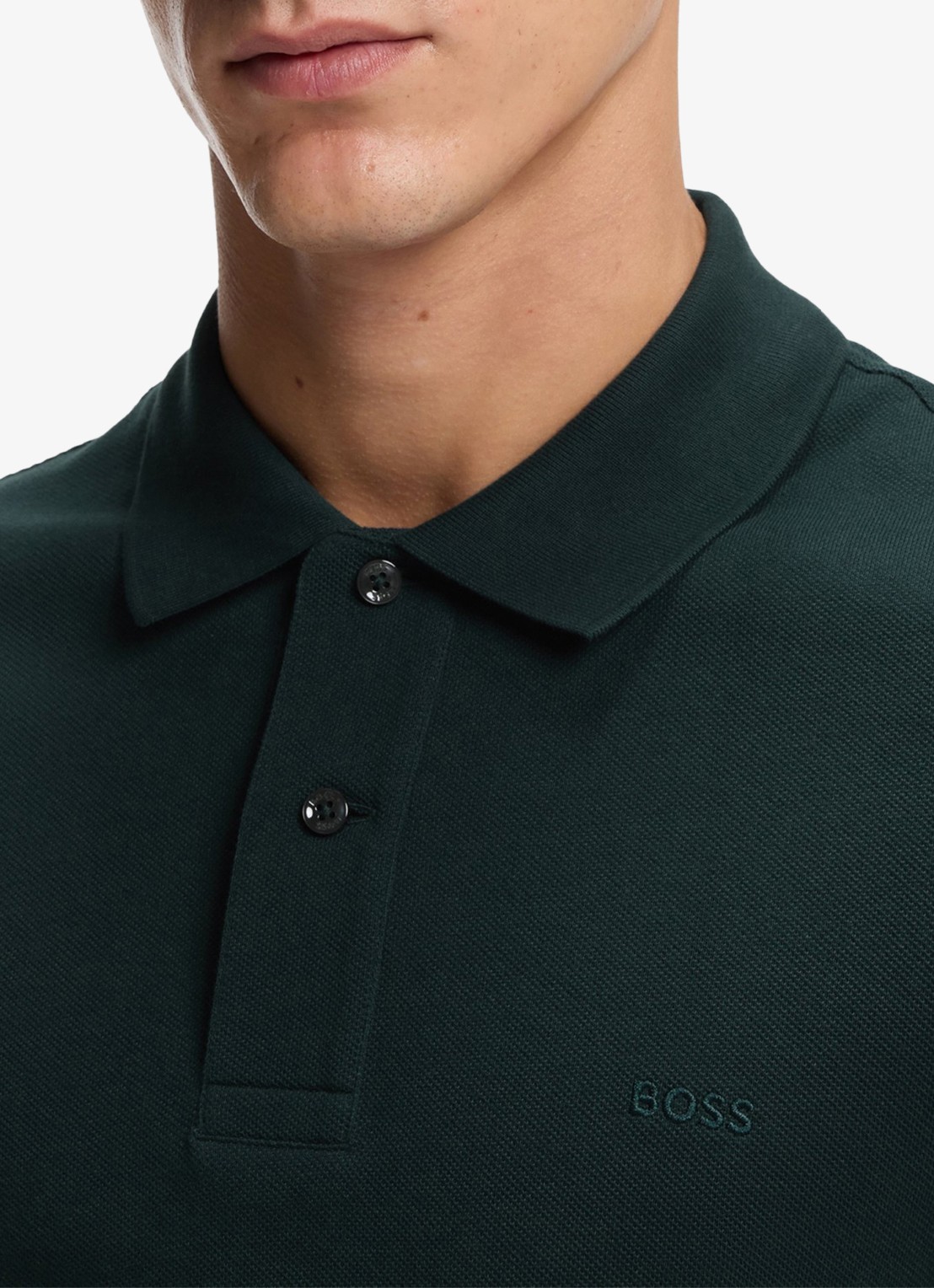 BOSS Pallas-polo van katoenpiqué met logostiksel - detail 3 open green-349 / groen