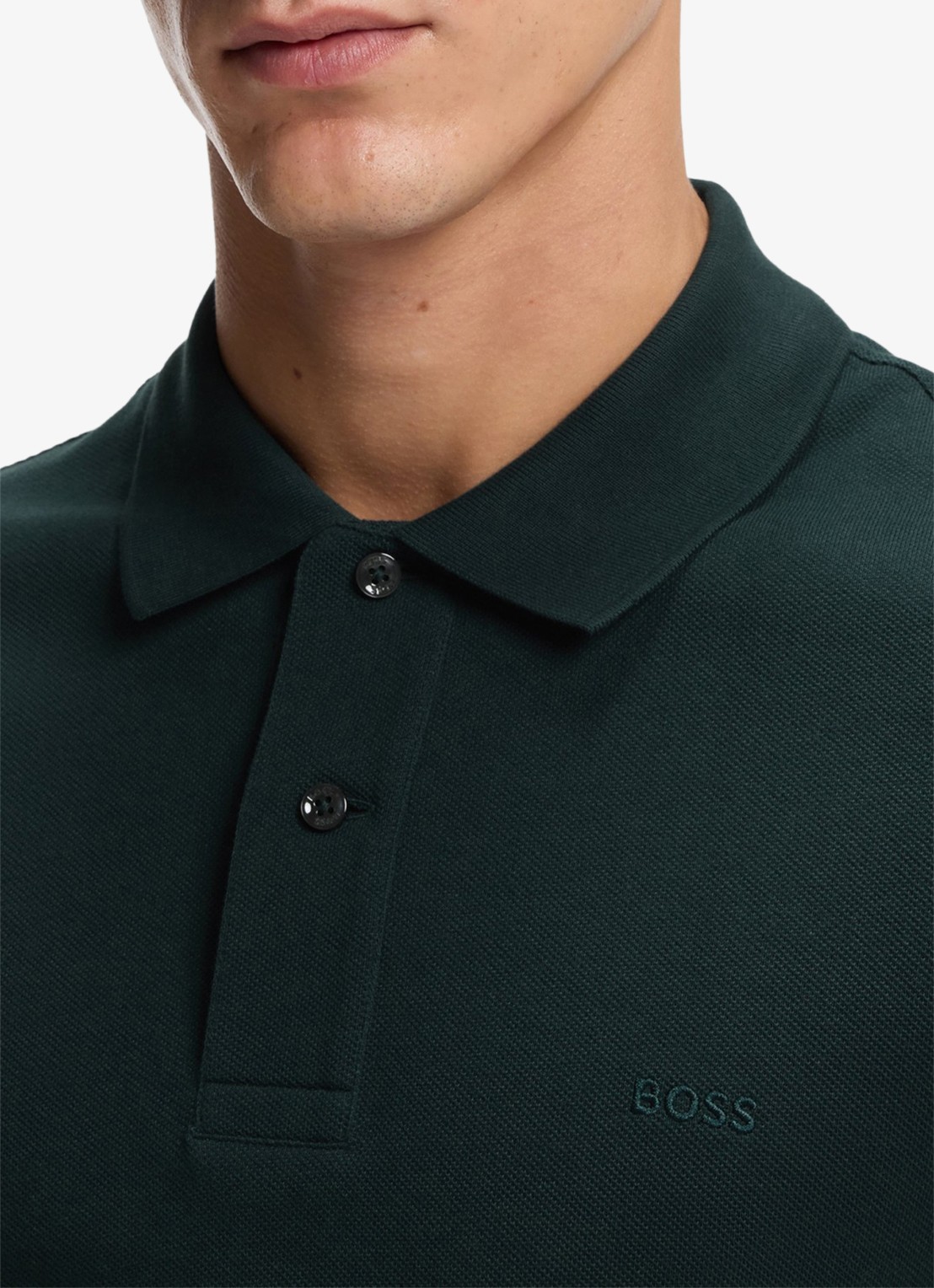BOSS Pallas-polo van katoenpiqué met logostiksel - detail 4 open green-349 / groen