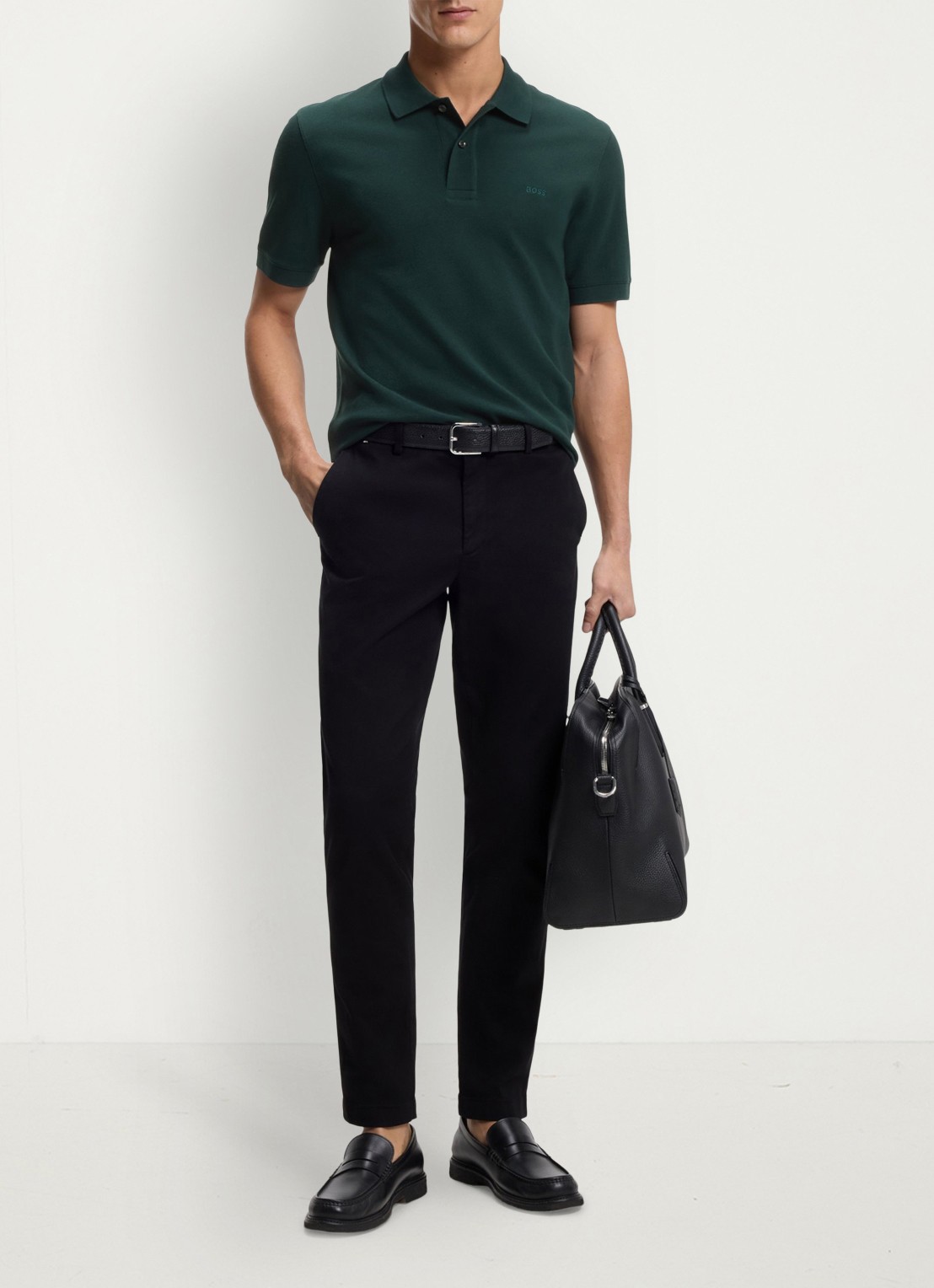 BOSS Pallas-polo van katoenpiqué met logostiksel - voorkant 6 open green-349 / groen