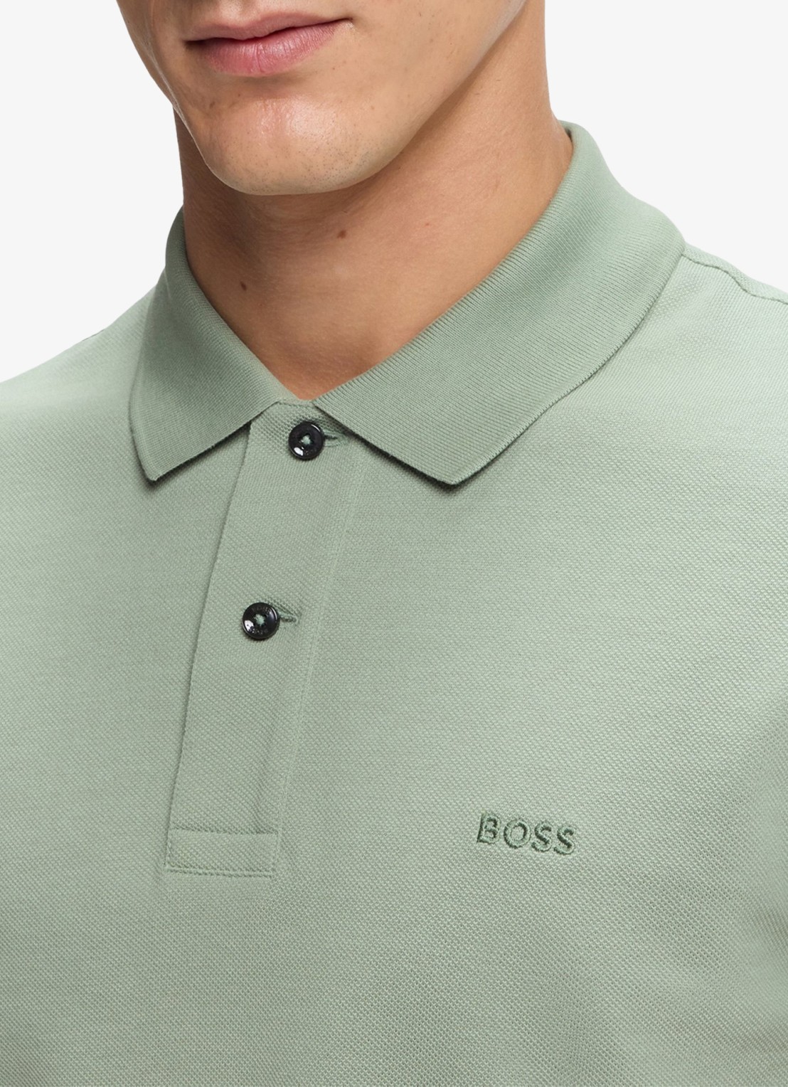 BOSS Pallas-polo van katoenpiqué met logostiksel - detail 5 open green-373 / groen