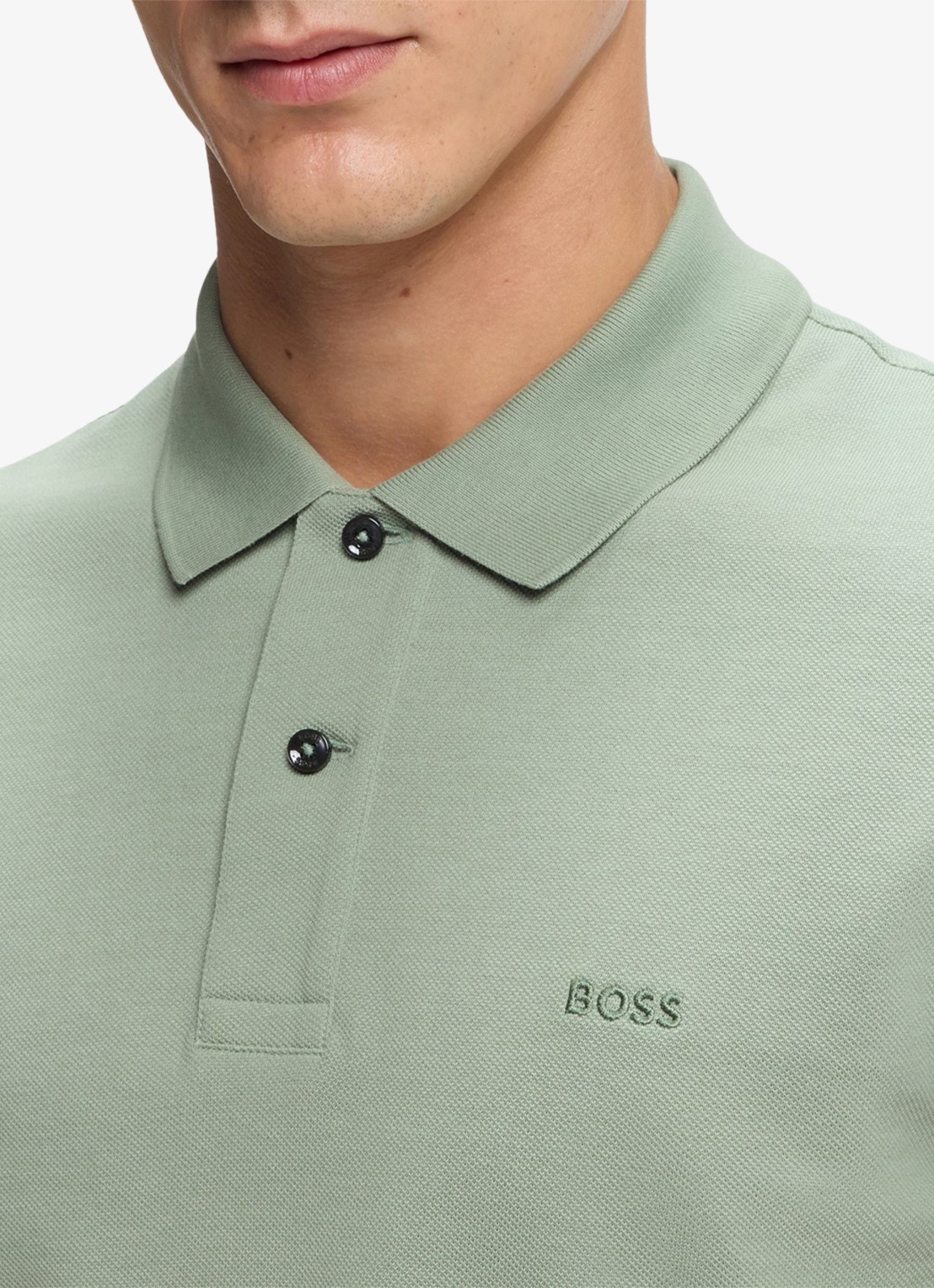 BOSS Pallas-polo van katoenpiqué met logostiksel - detail 6 open green-373 / groen