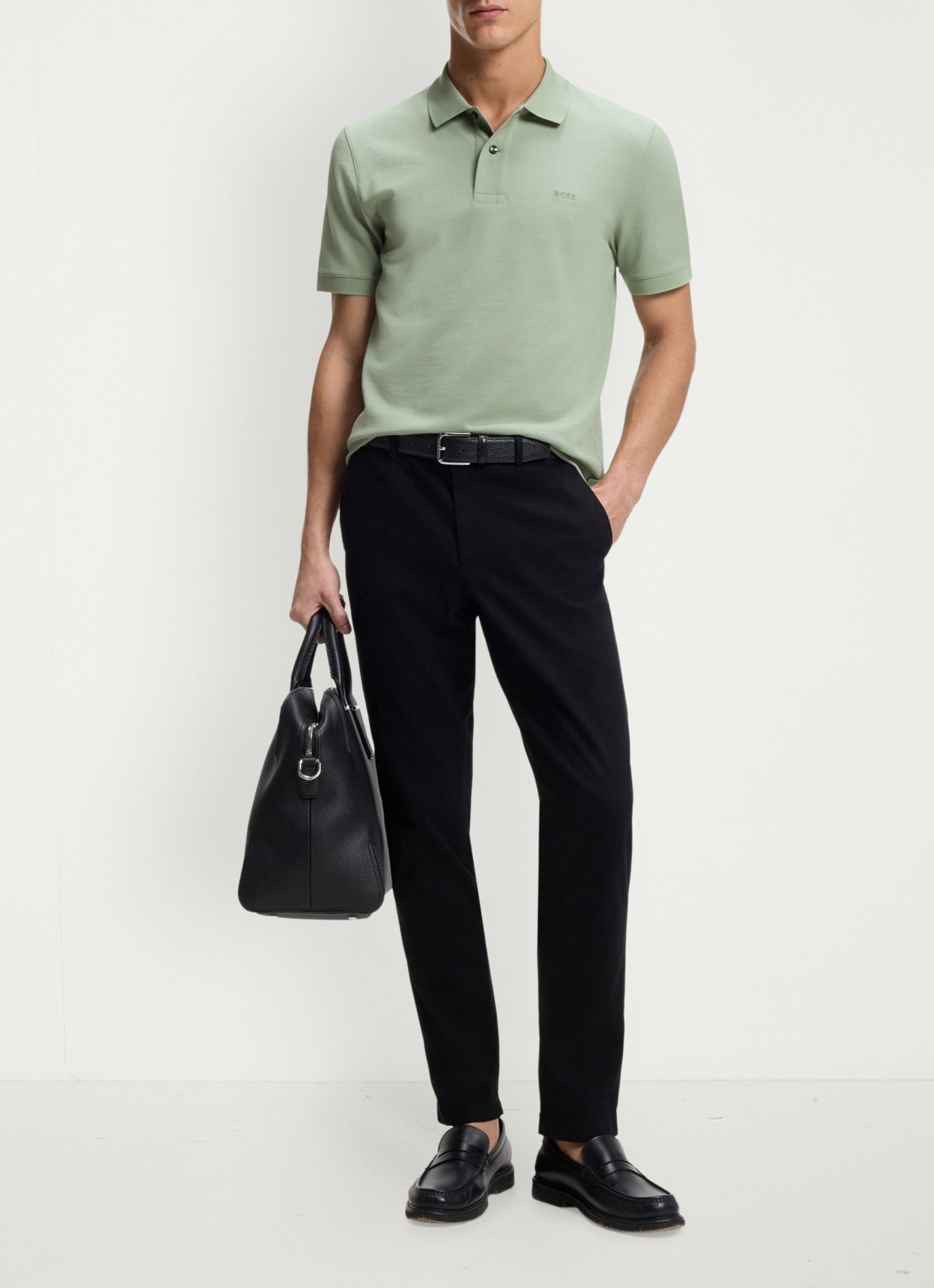 BOSS Pallas-polo van katoenpiqué met logostiksel - voorkant 2 open green-373 / groen