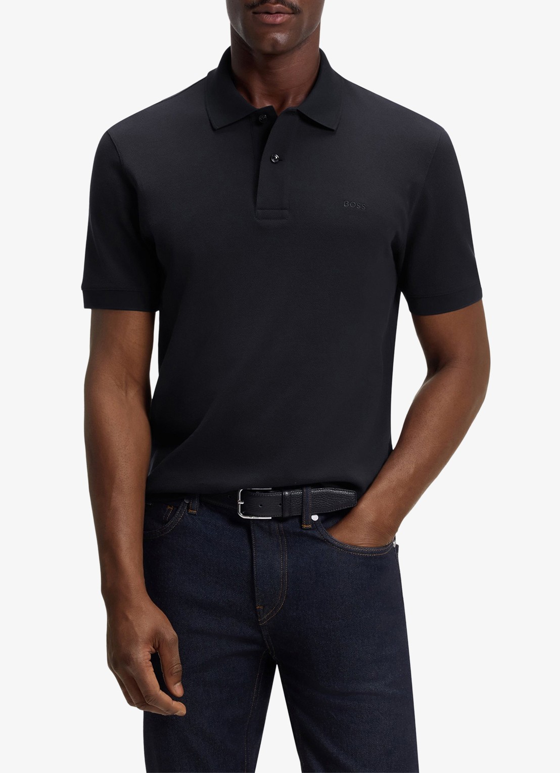 BOSS Pallas-polo van katoenpiqué met logostiksel - detail 2 dark blue-404 / blauw
