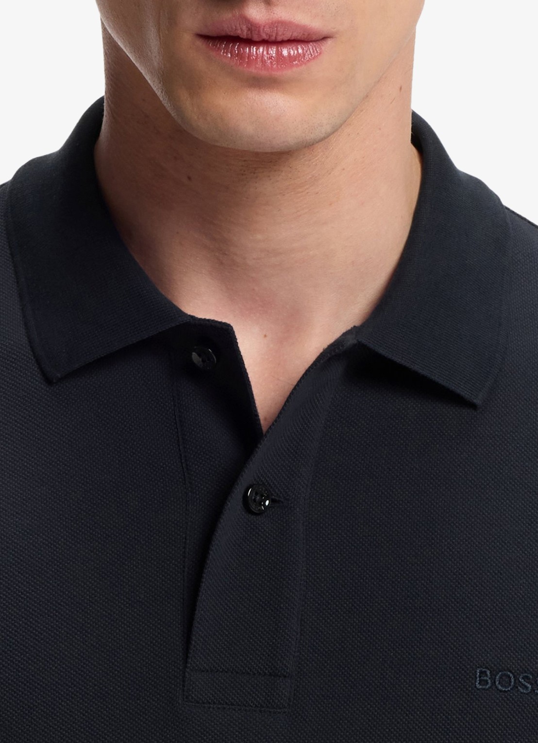 BOSS Pallas-polo van katoenpiqué met logostiksel - detail 3 dark blue-404 / blauw