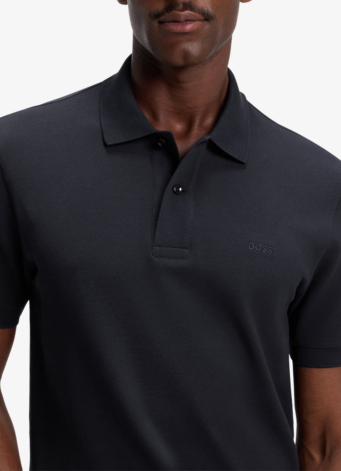 BOSS Pallas-polo van katoenpiqué met logostiksel - detail 4 dark blue-404 / blauw