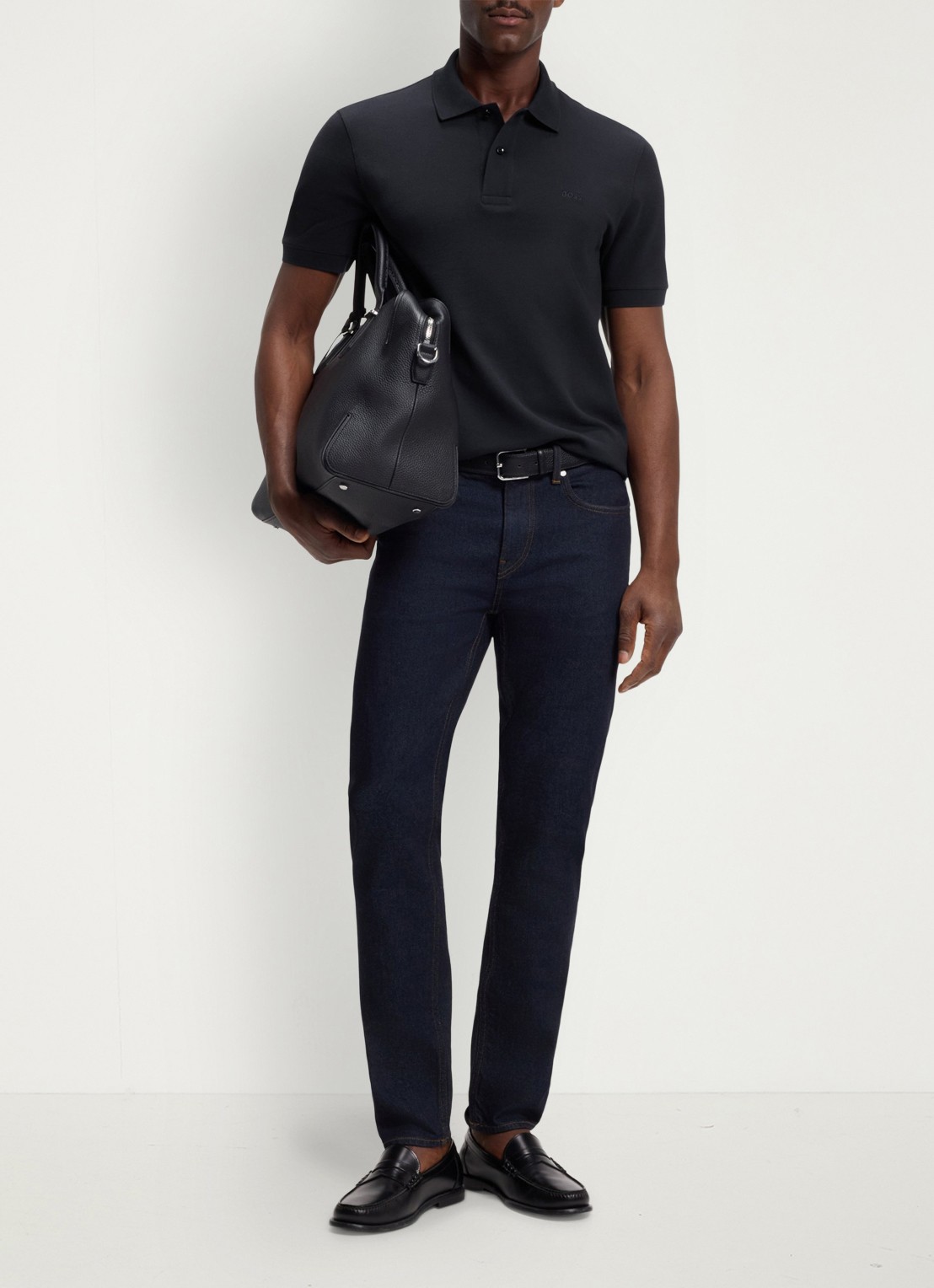 BOSS Pallas-polo van katoenpiqué met logostiksel - voorkant 6 dark blue-404 / blauw