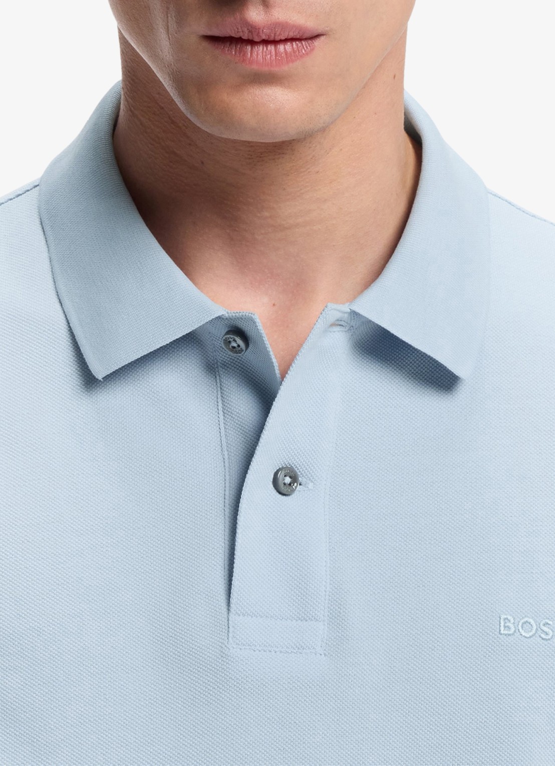 BOSS Pallas-polo van katoenpiqué met logostiksel - detail 6 light /pastel blue-450 / lichtblauw