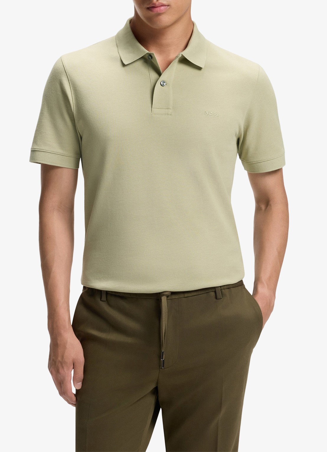 BOSS Pallas-polo van katoenpiqué met logostiksel - detail 4 dark beige-254 / beige