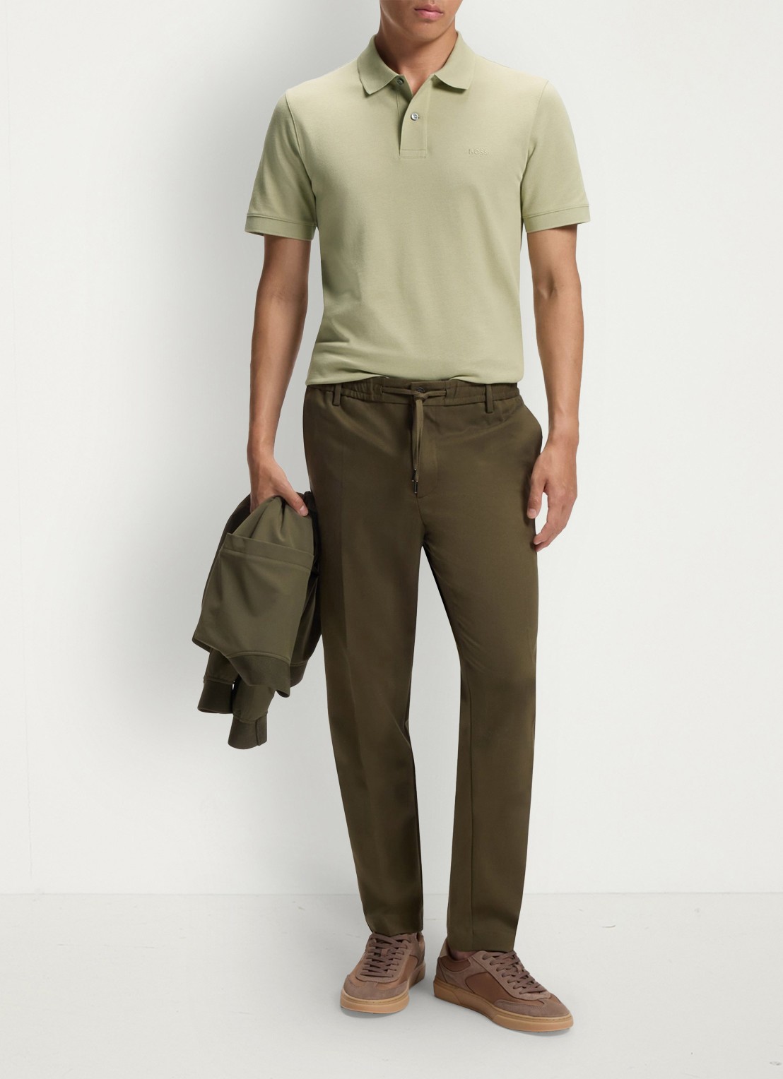 BOSS Pallas-polo van katoenpiqué met logostiksel - voorkant 2 dark beige-254 / beige