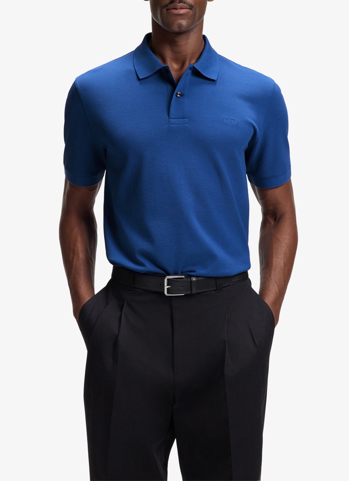BOSS Pallas-polo van katoenpiqué met logostiksel - detail 4 medium blue-429 / blauw