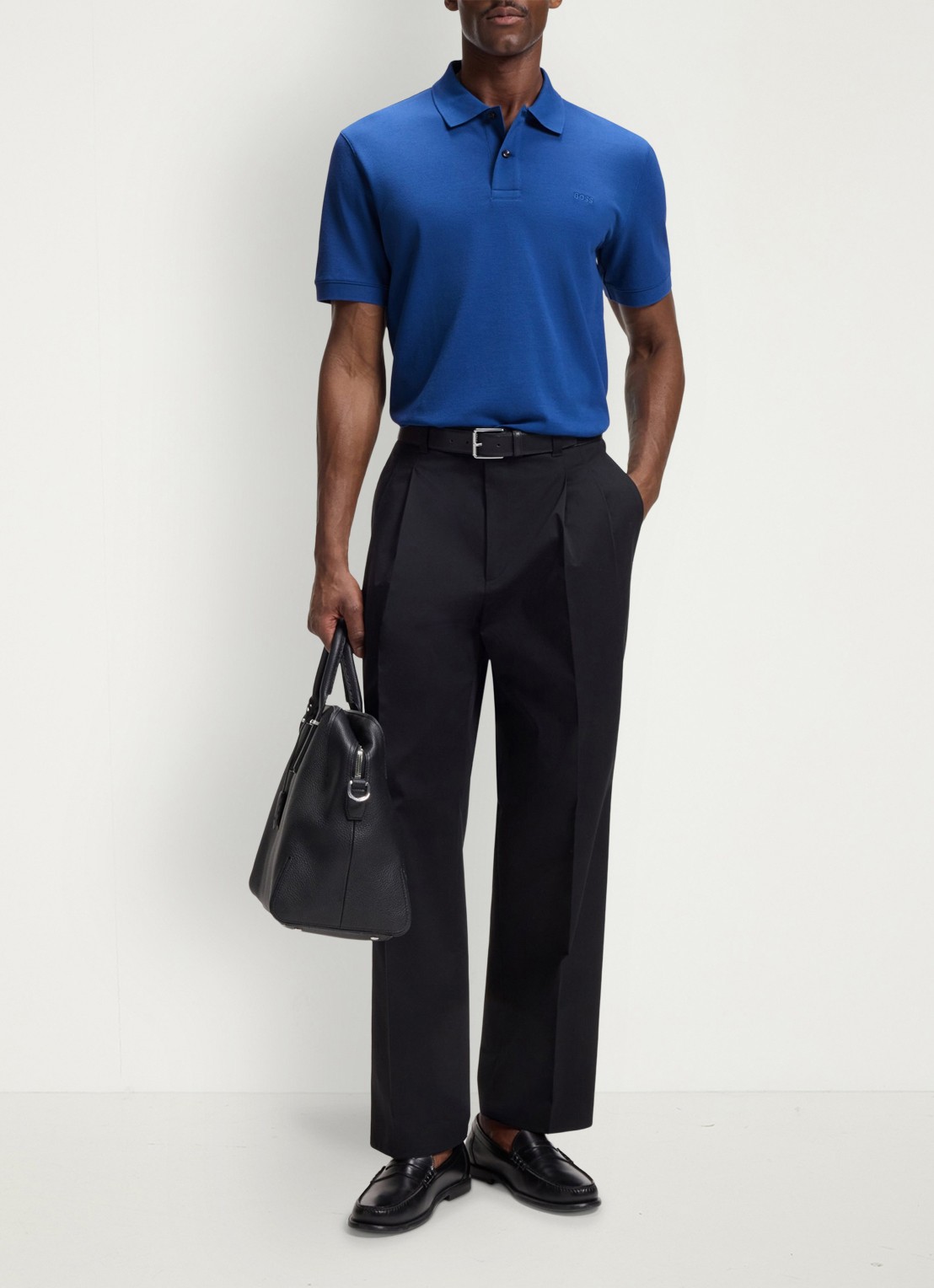 BOSS Pallas-polo van katoenpiqué met logostiksel - voorkant 3 medium blue-429 / blauw