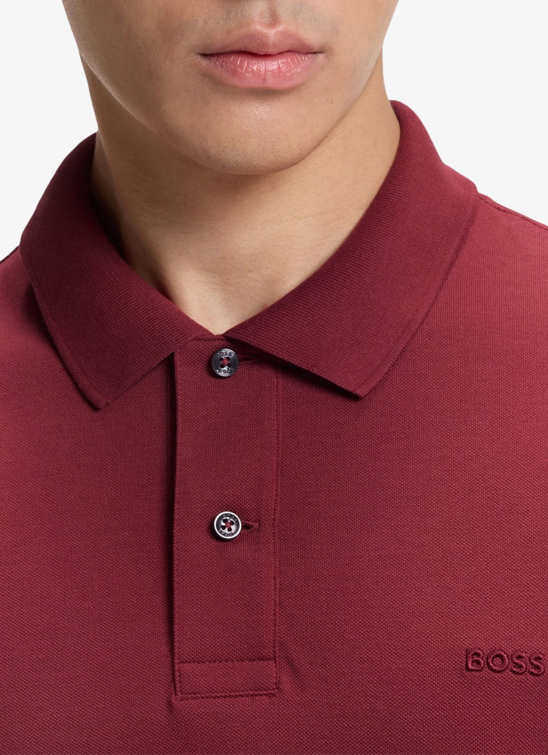 BOSS Pallas-polo van katoenpiqué met logostiksel - detail 4 medium red-611 / rood