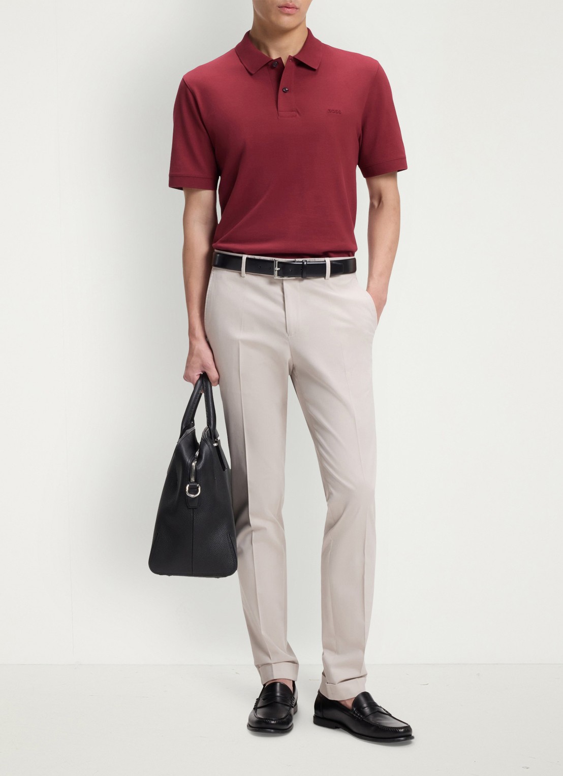 BOSS Pallas-polo van katoenpiqué met logostiksel - voorkant 2 medium red-611 / rood