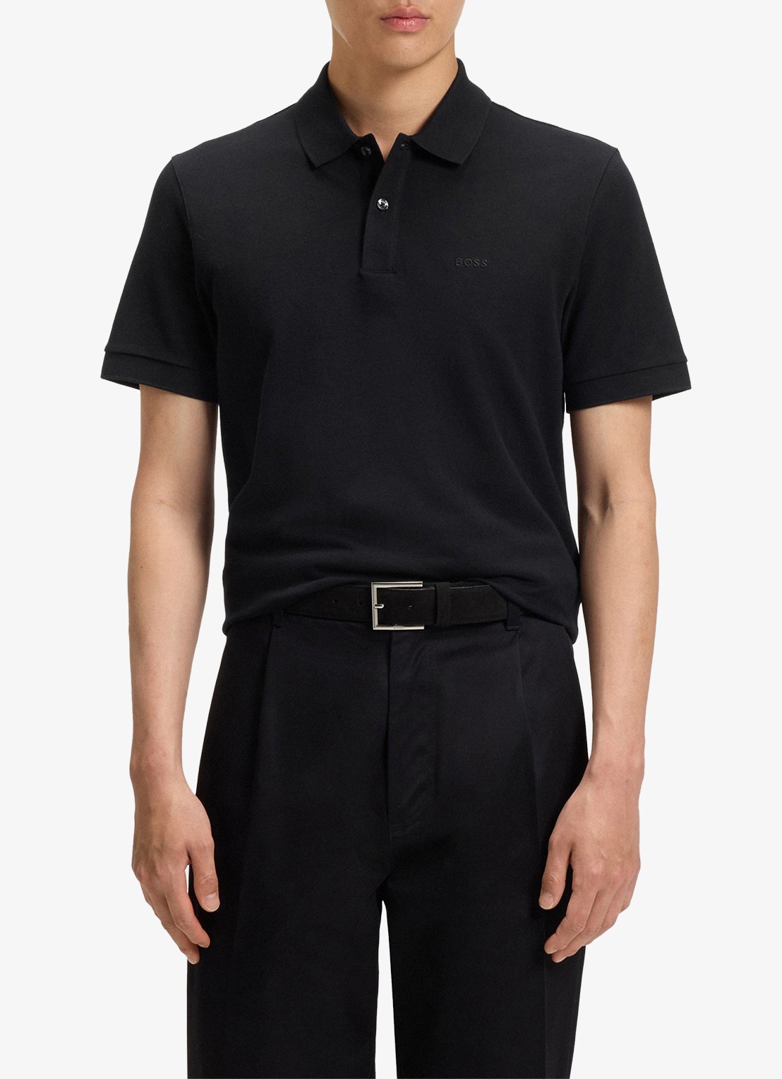 BOSS Pallas regular fit polo van piqué katoen - detail 4 zwart