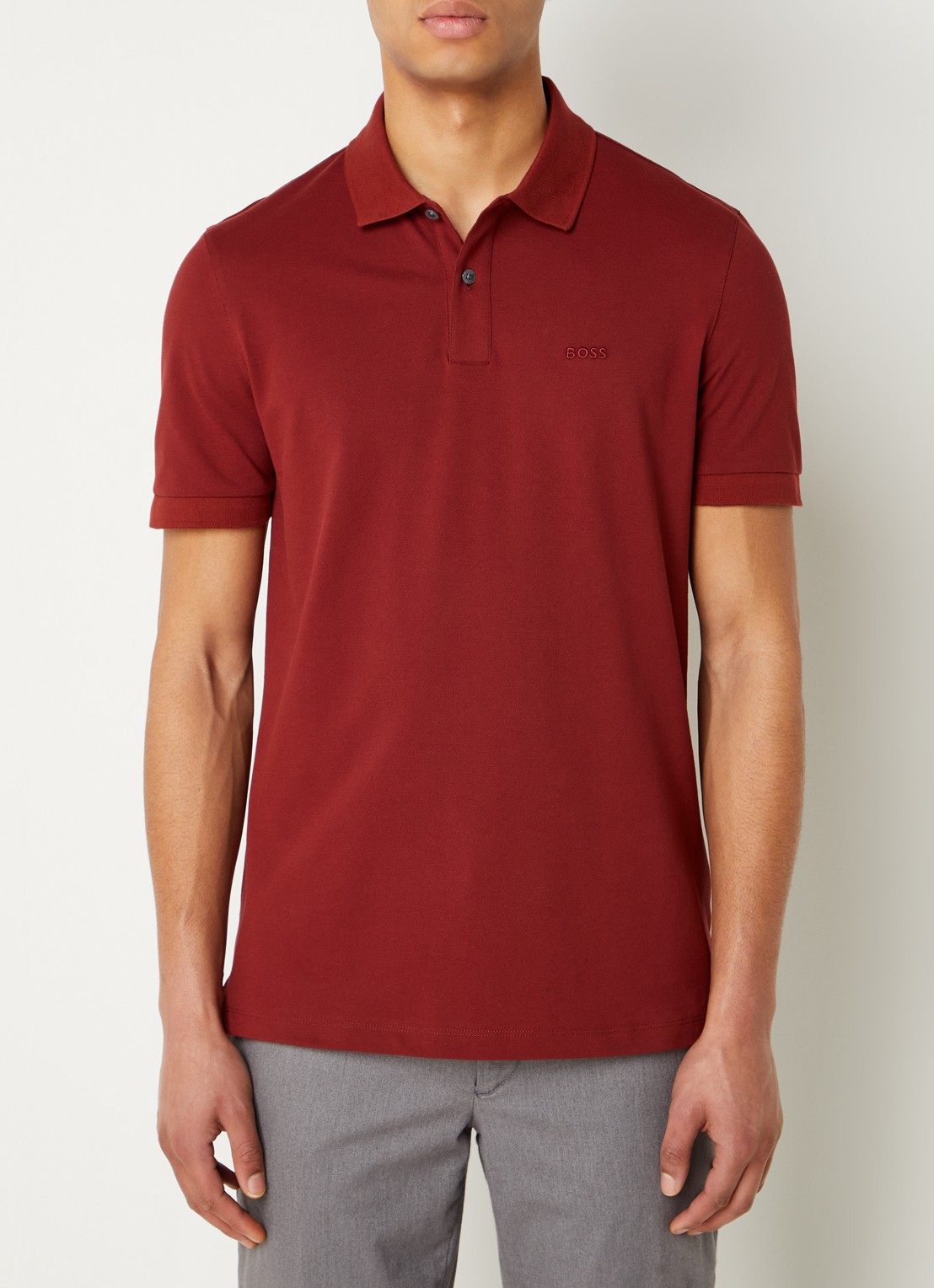 BOSS Pallas regular fit polo van piqué katoen - detail 4 steenrood