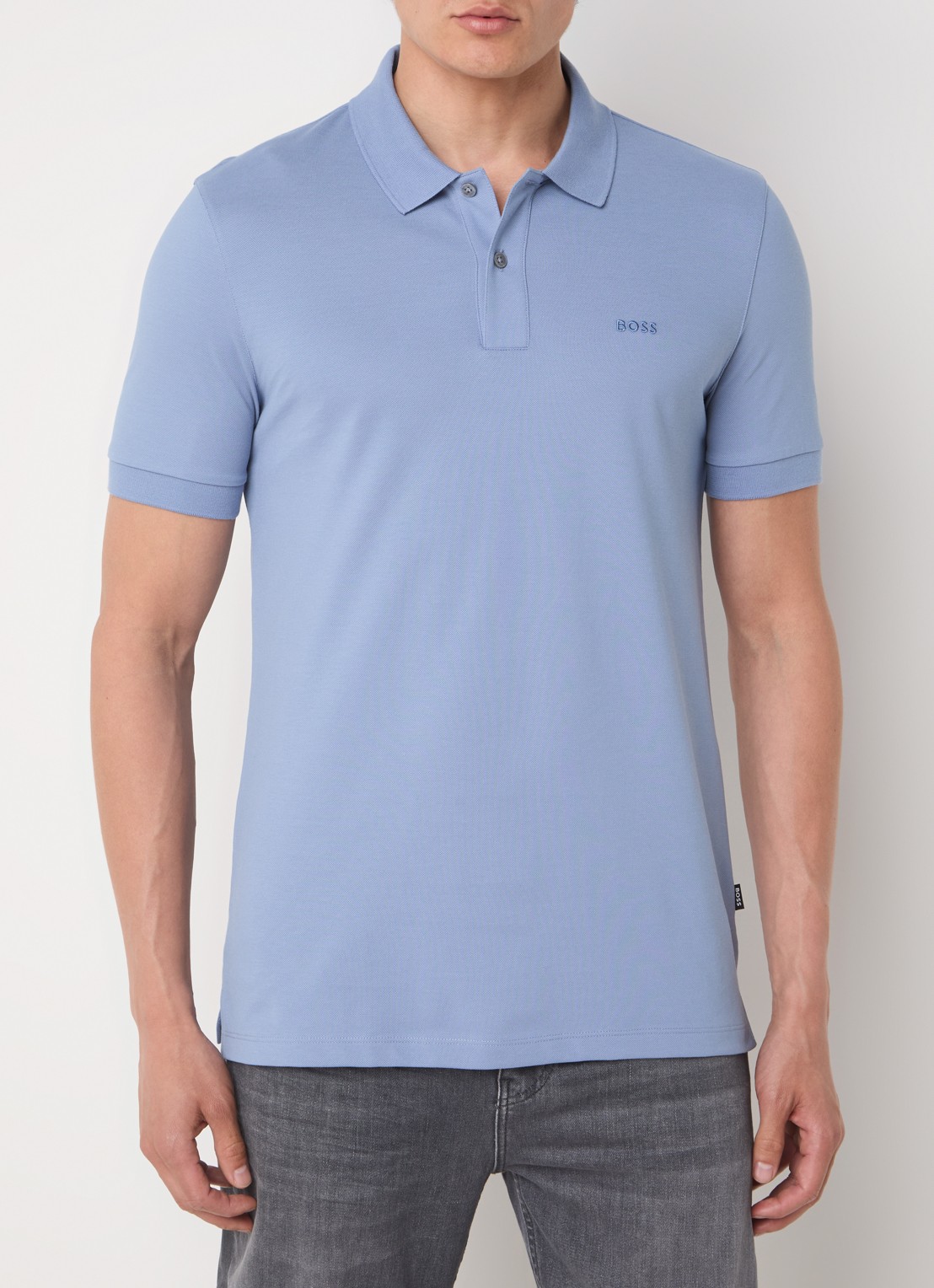 BOSS Pallas regular fit polo van piqué katoen - detail blauwgrijs