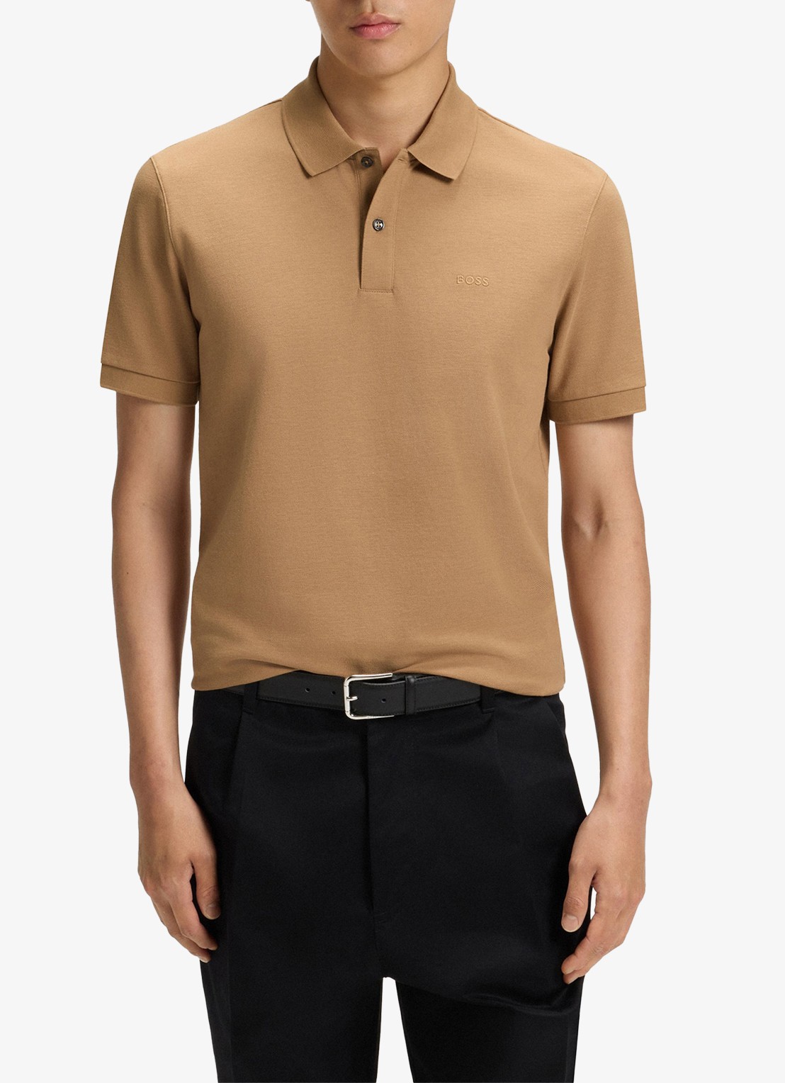 BOSS Pallas regular fit polo van piqué katoen - detail 4 creme