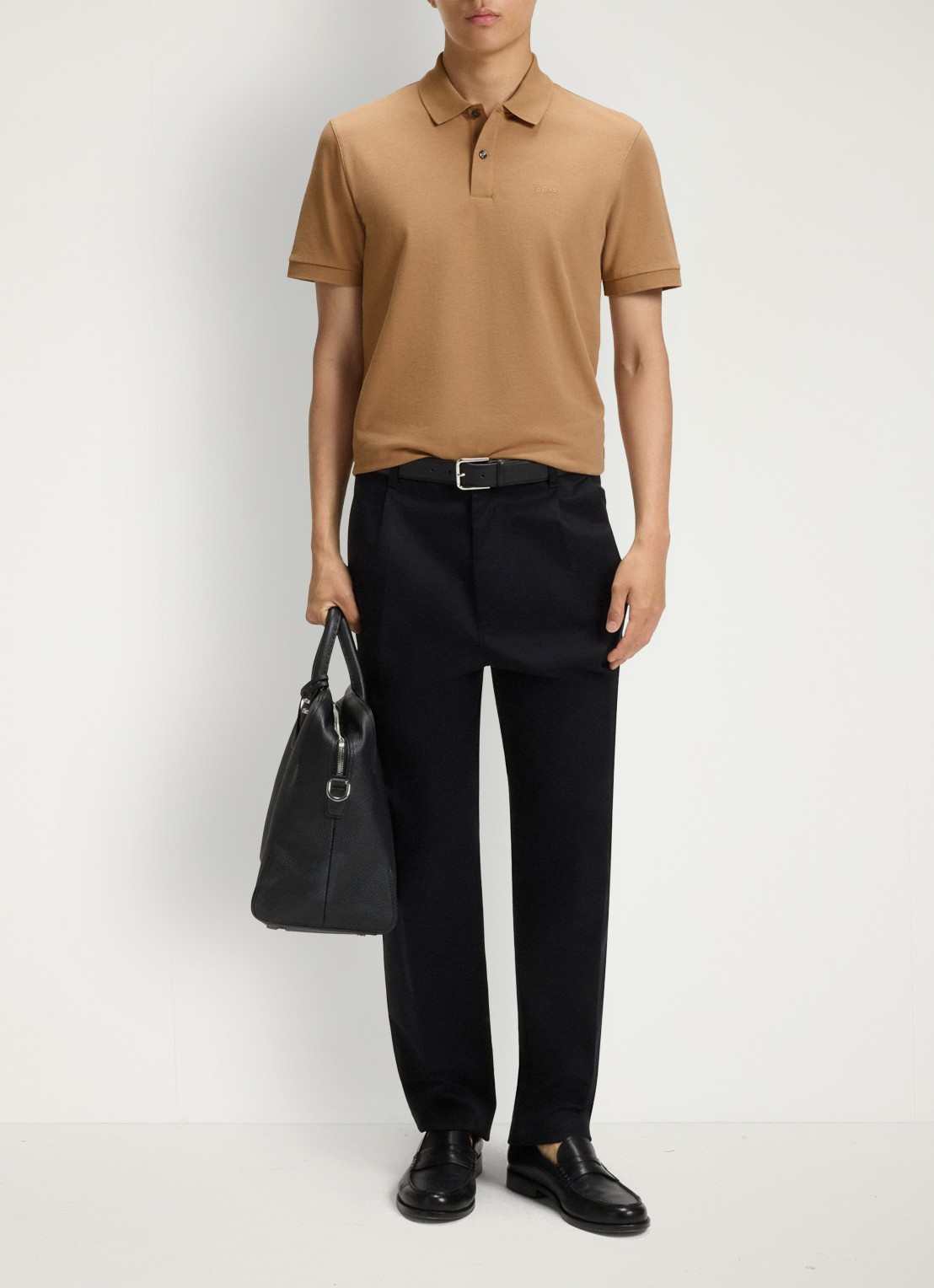 BOSS Pallas regular fit polo van piqué katoen - voorkant 2 creme