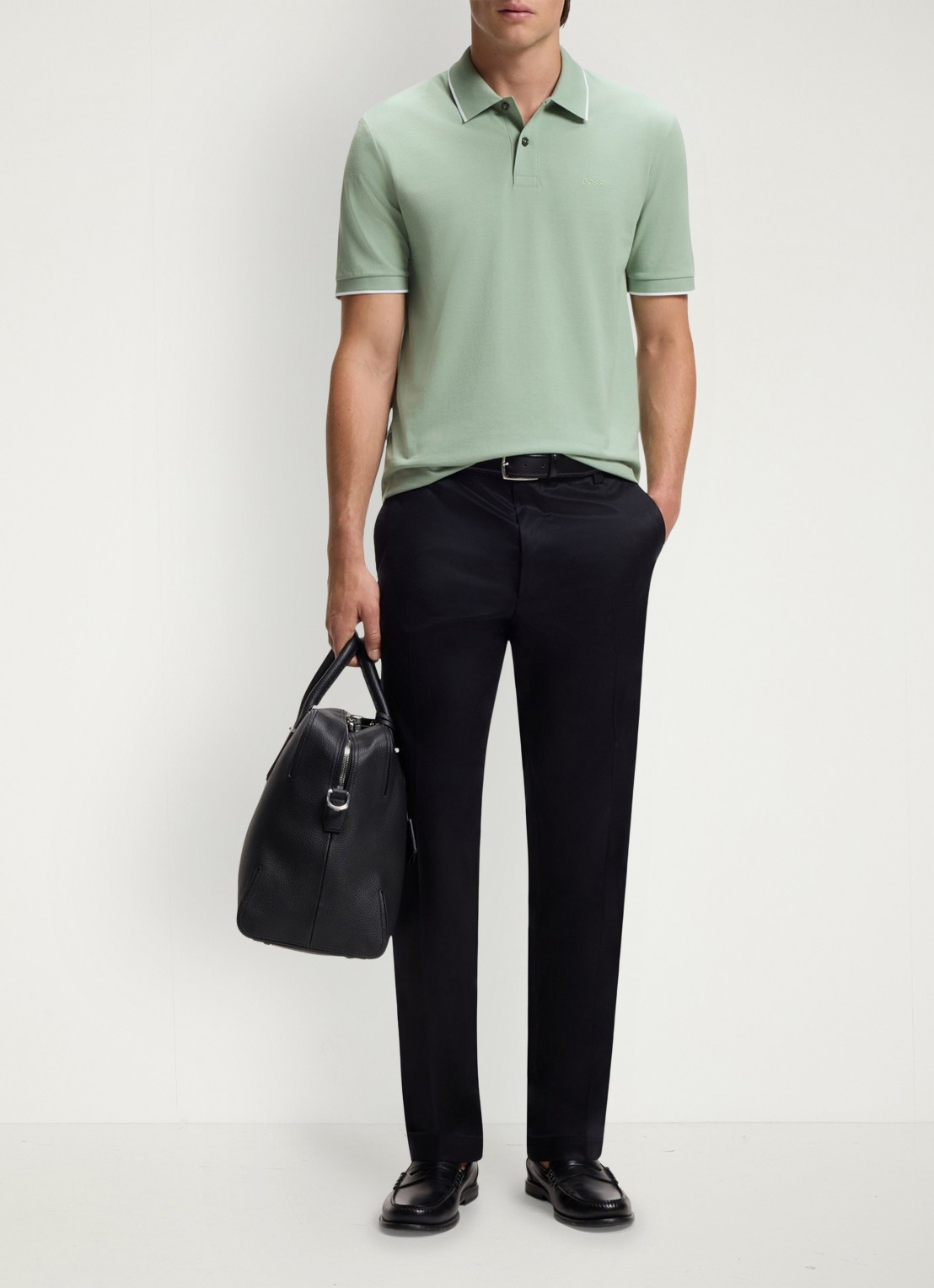 BOSS Parlay regular fit polo met logo - voorkant 5 open green-373 / groen