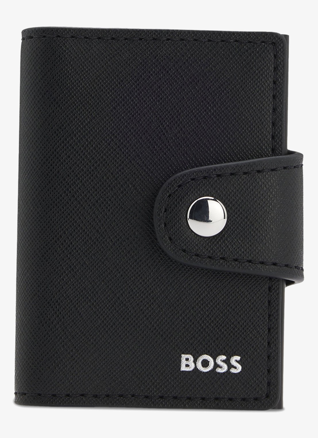 BOSS Pasjeshouder van leer met logo - voorkant 3 zwart