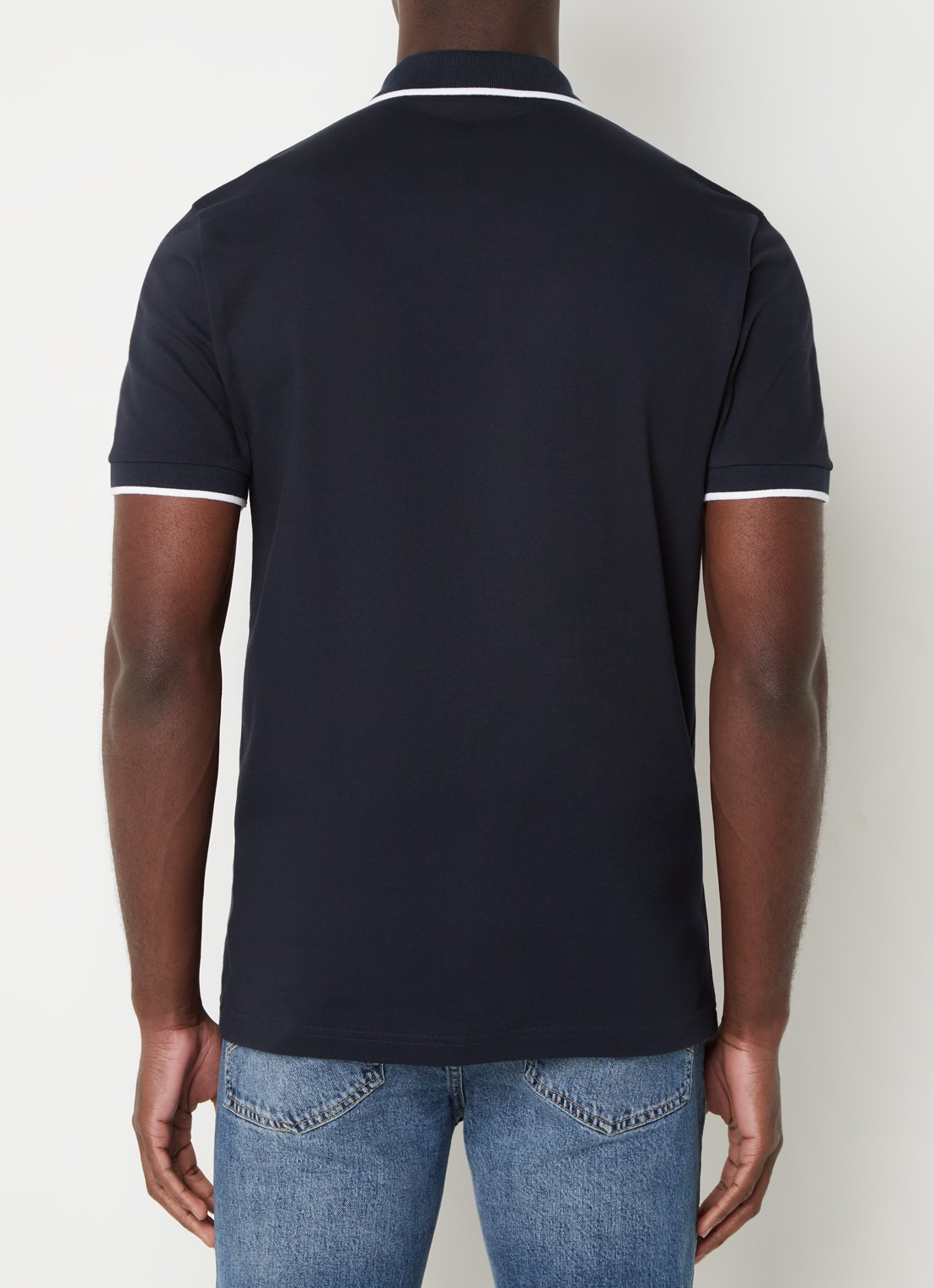 BOSS Passertip slim fit polo van piqué katoen met logo - achterkant donkerblauw