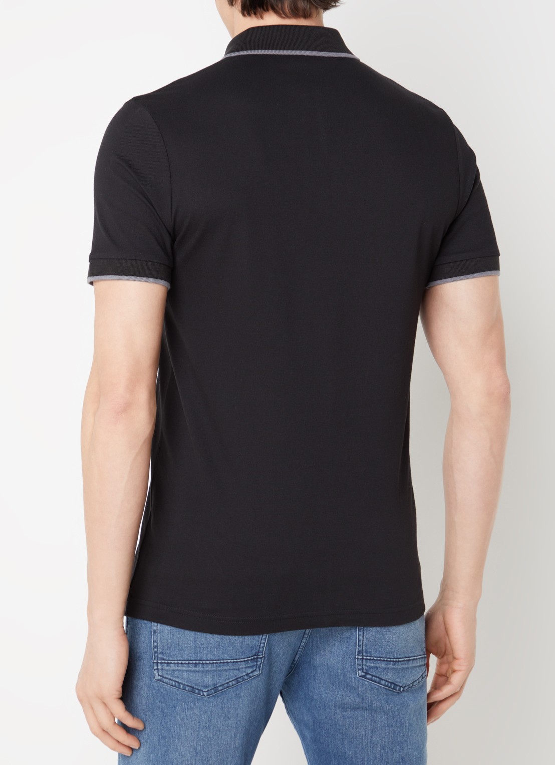 BOSS Passertip slim fit polo van piqué katoen met logo - achterkant 4 zwart