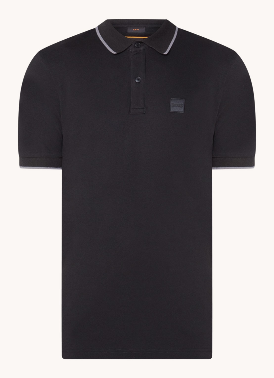 BOSS Passertip slim fit polo van piqué katoen met logo - voorkant 2 zwart