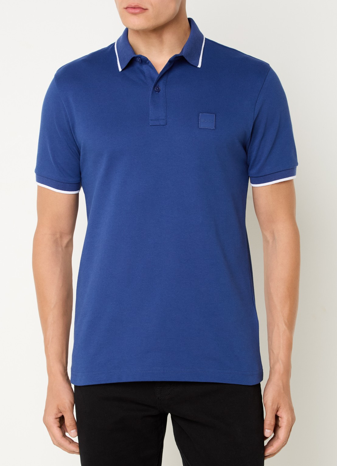 BOSS Passertip slim fit polo van piqué katoen met logo - detail 2 royalblauw