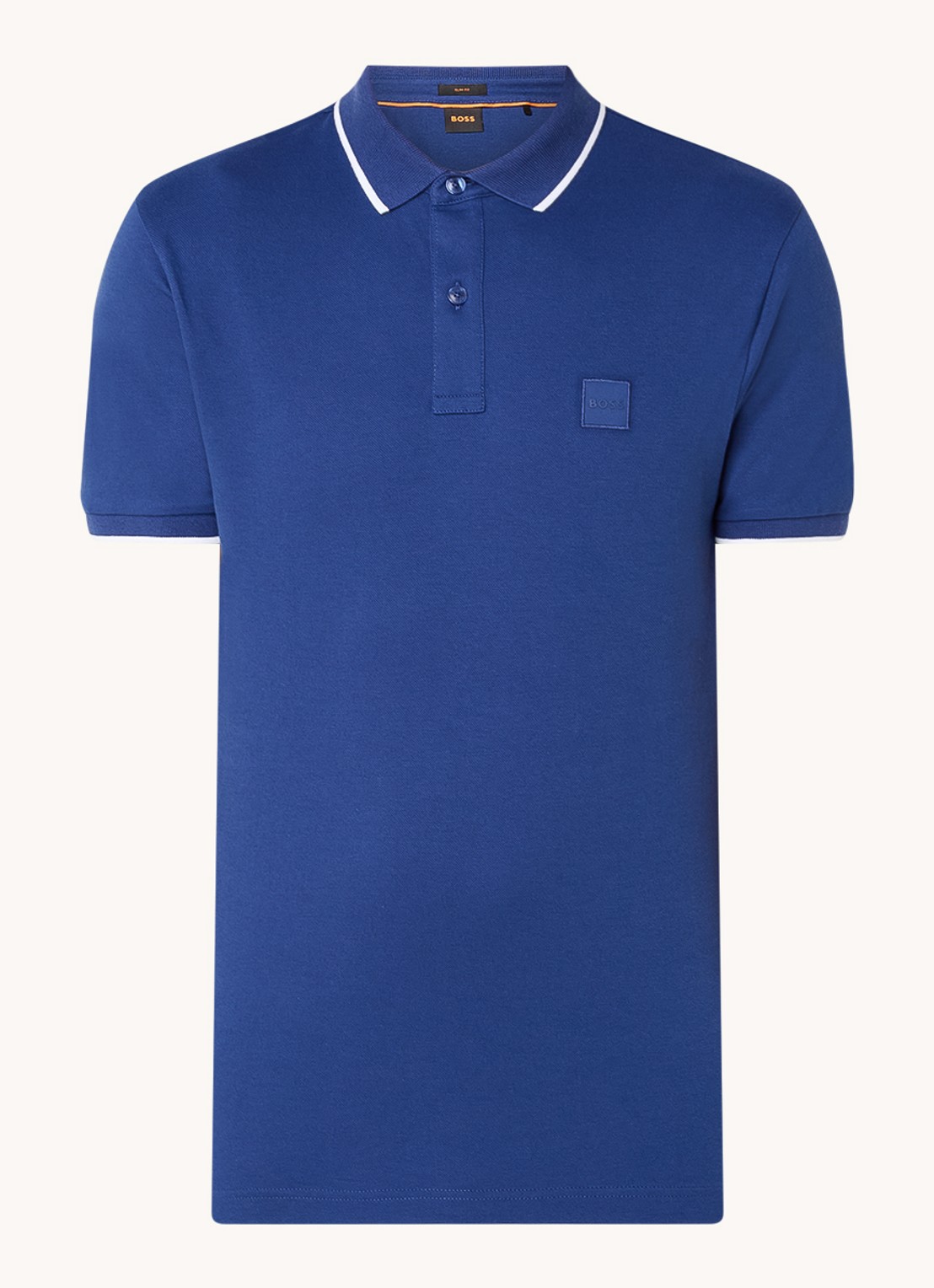 BOSS Passertip slim fit polo van piqué katoen met logo - voorkant 3 royalblauw